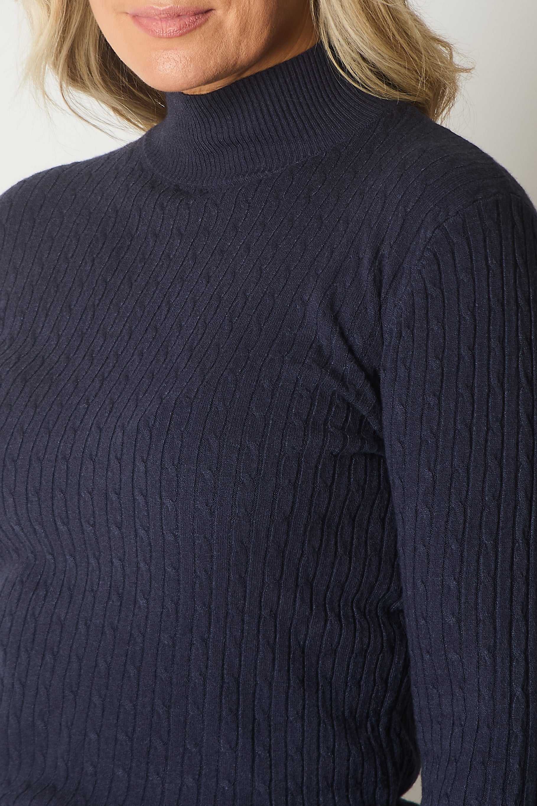 Cable Knit Jumper with Gold Buttons - Navy