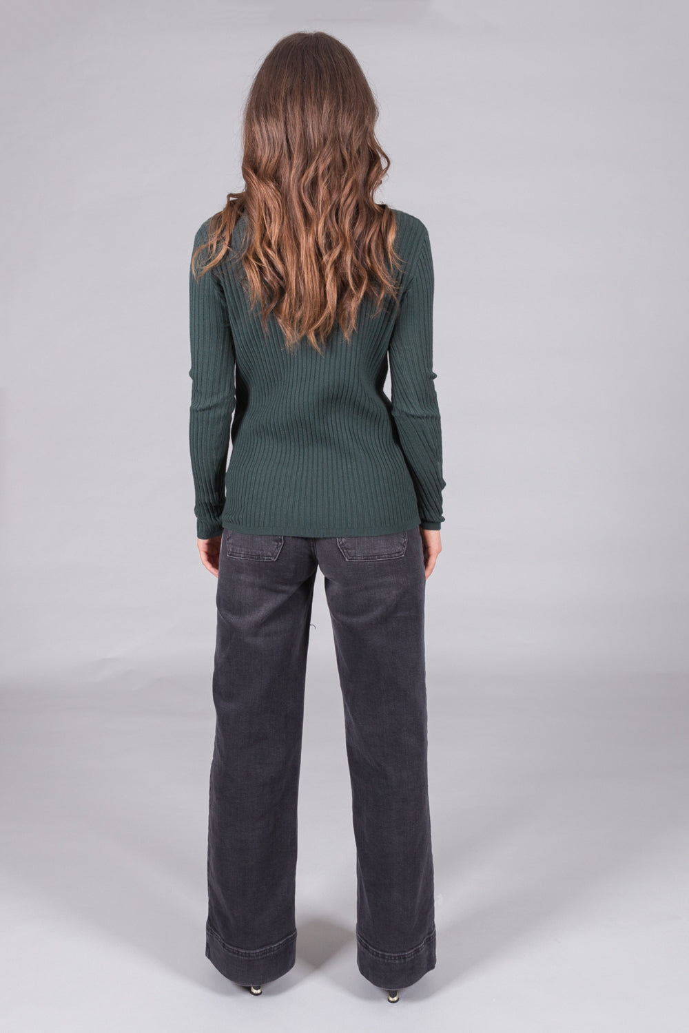 Ribbed V-Neck Jumper - Green