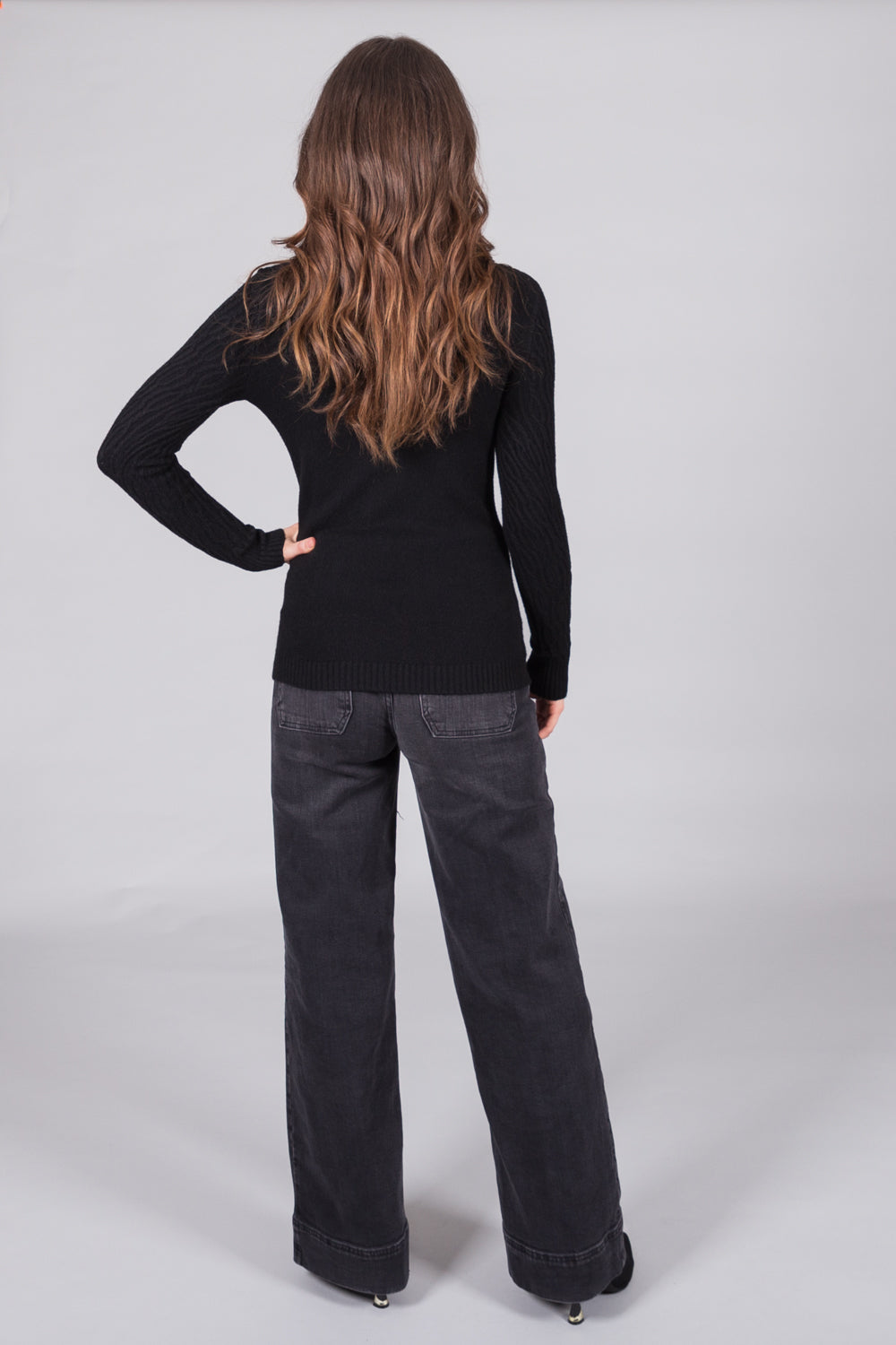 Textured Knit Polo Neck Jumper - Black