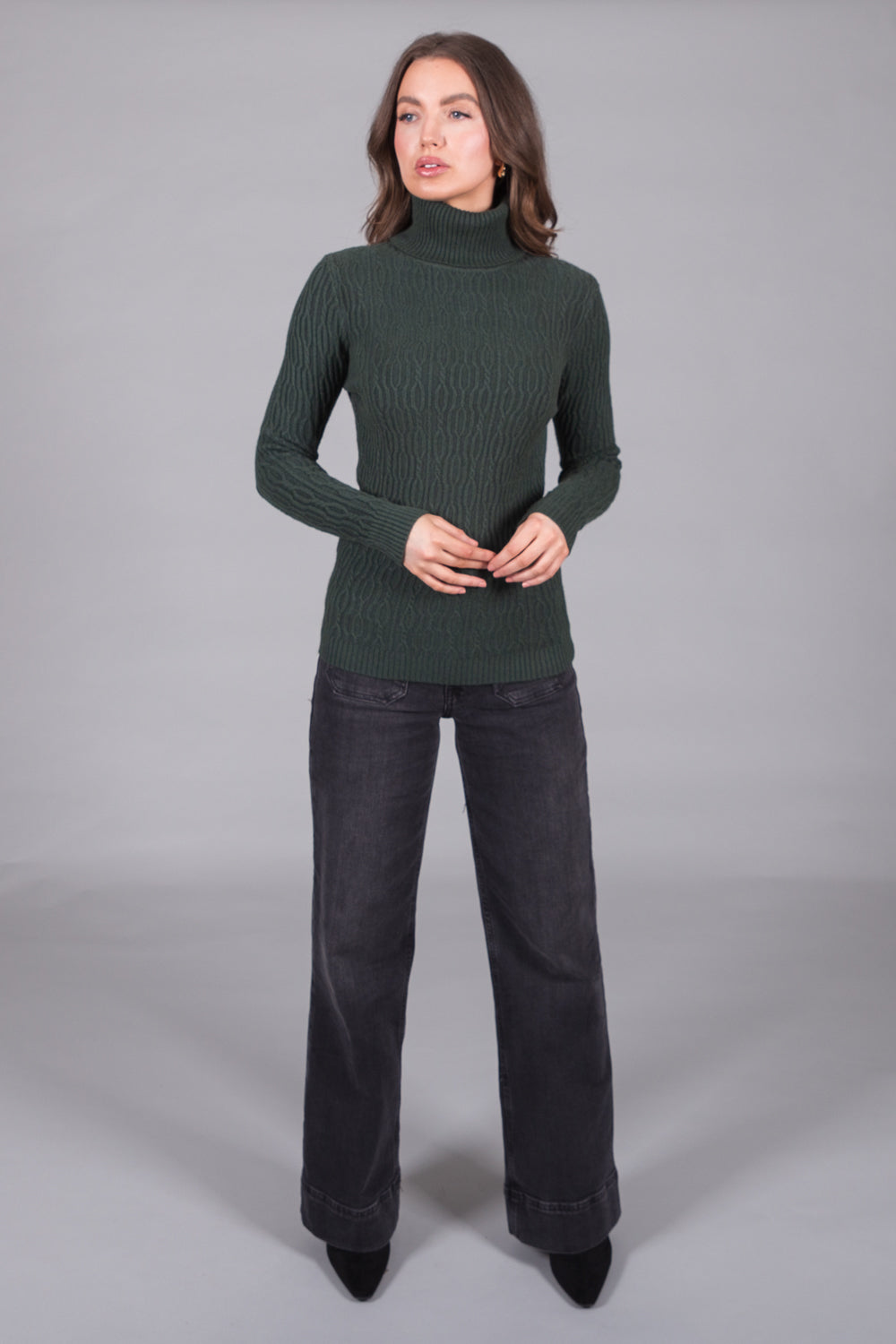Textured Knit Polo Neck Jumper - Green