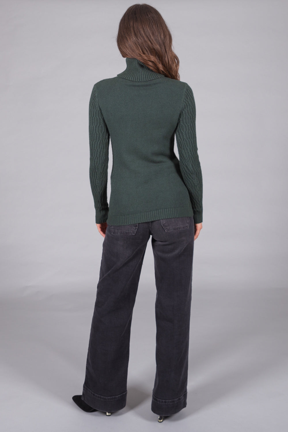 Textured Knit Polo Neck Jumper - Green