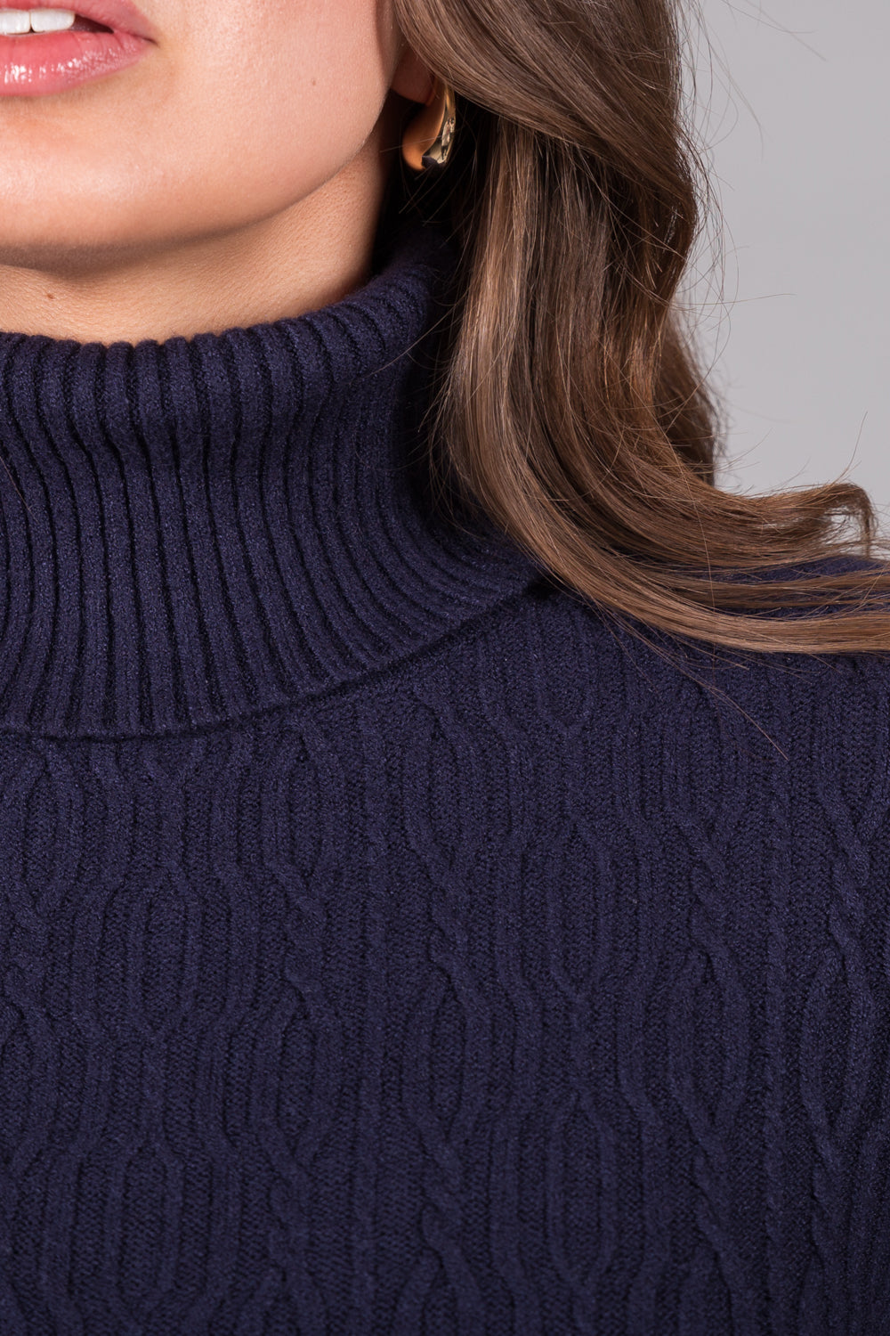 Textured Knit Polo Neck Jumper - Navy