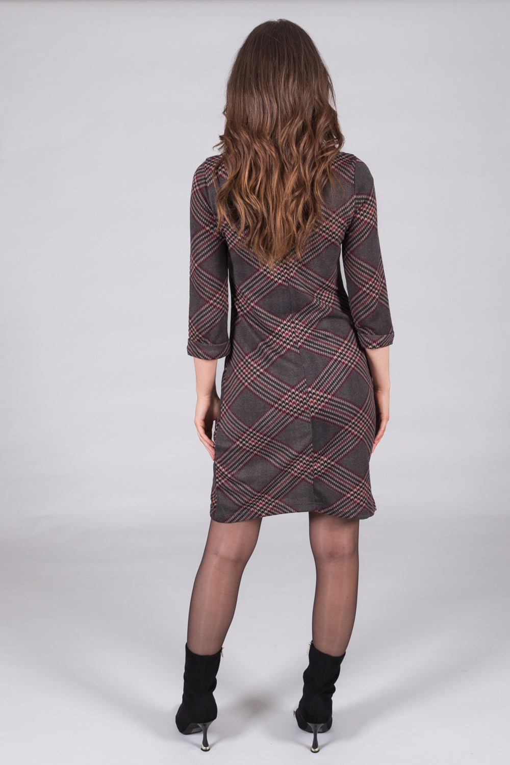 Geometric Knit Dress with Pockets - Red