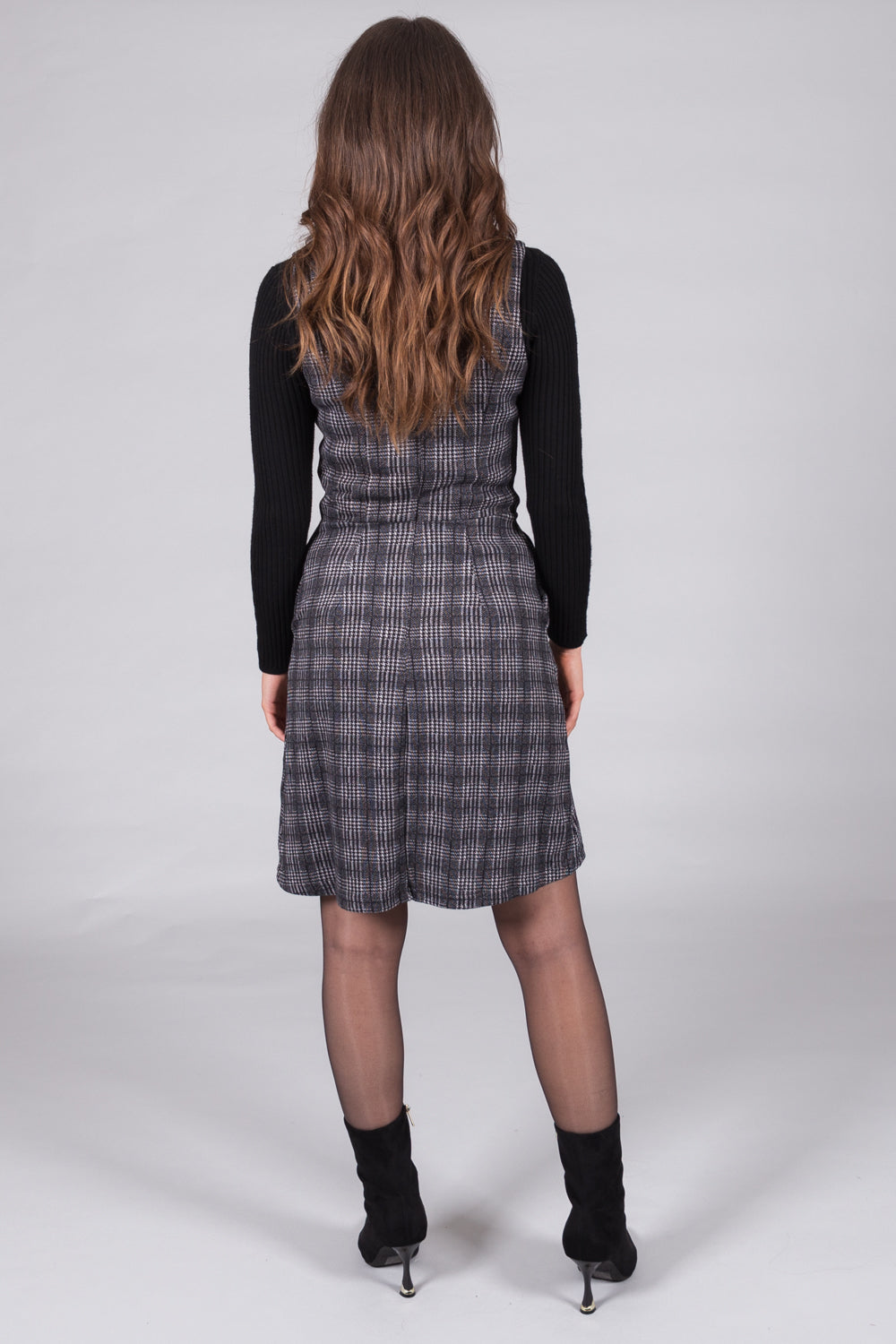 Checked Sleeveless Pinafore Dress - Grey