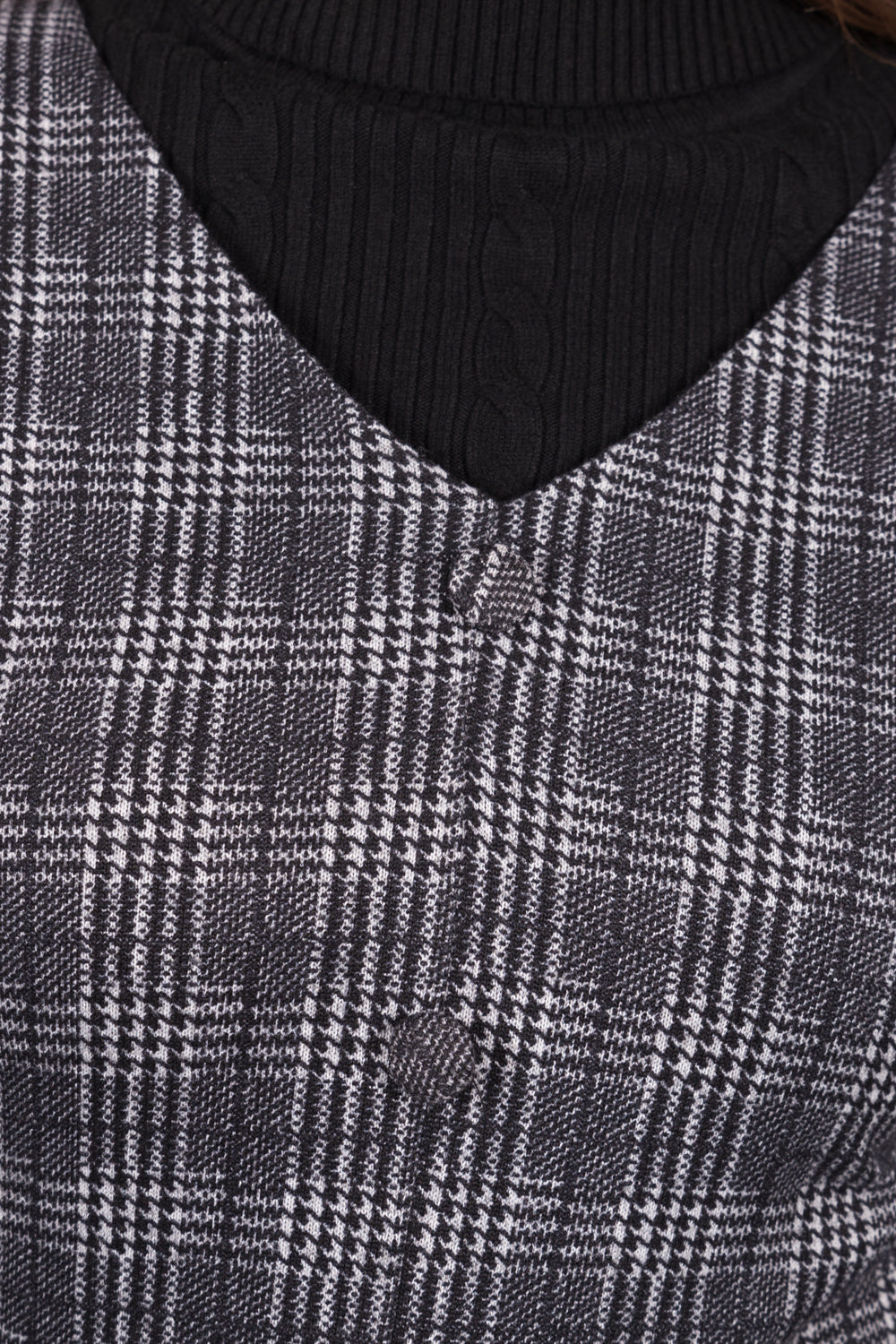 Checked Sleeveless Pinafore Dress - Grey