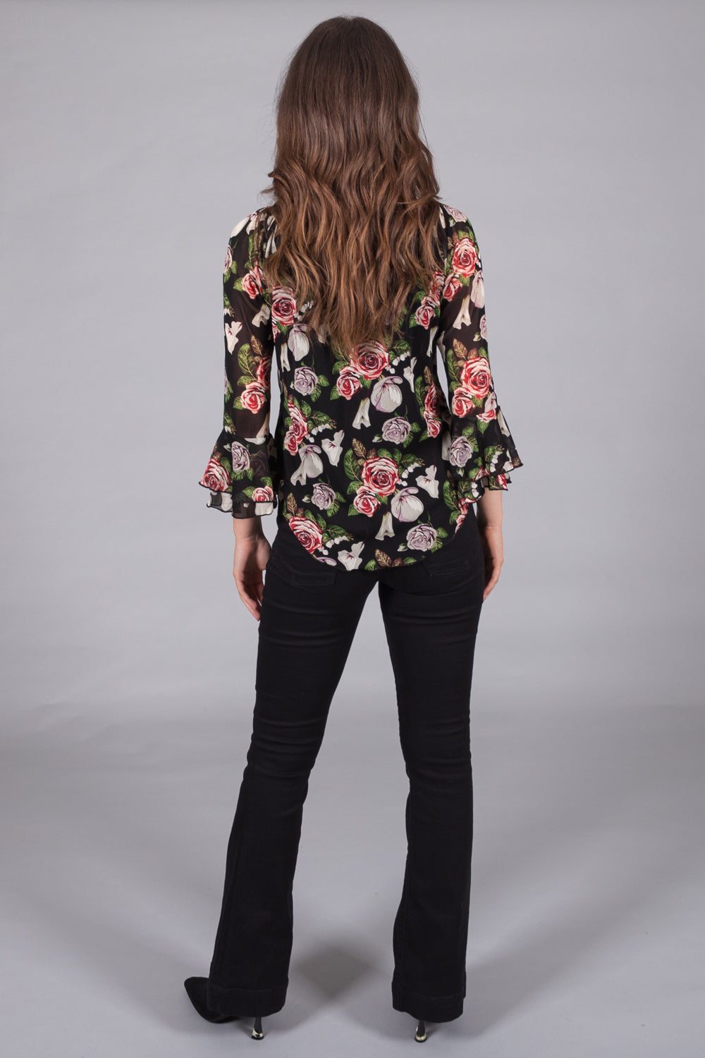 Floral Top with Ruffle Sleeves