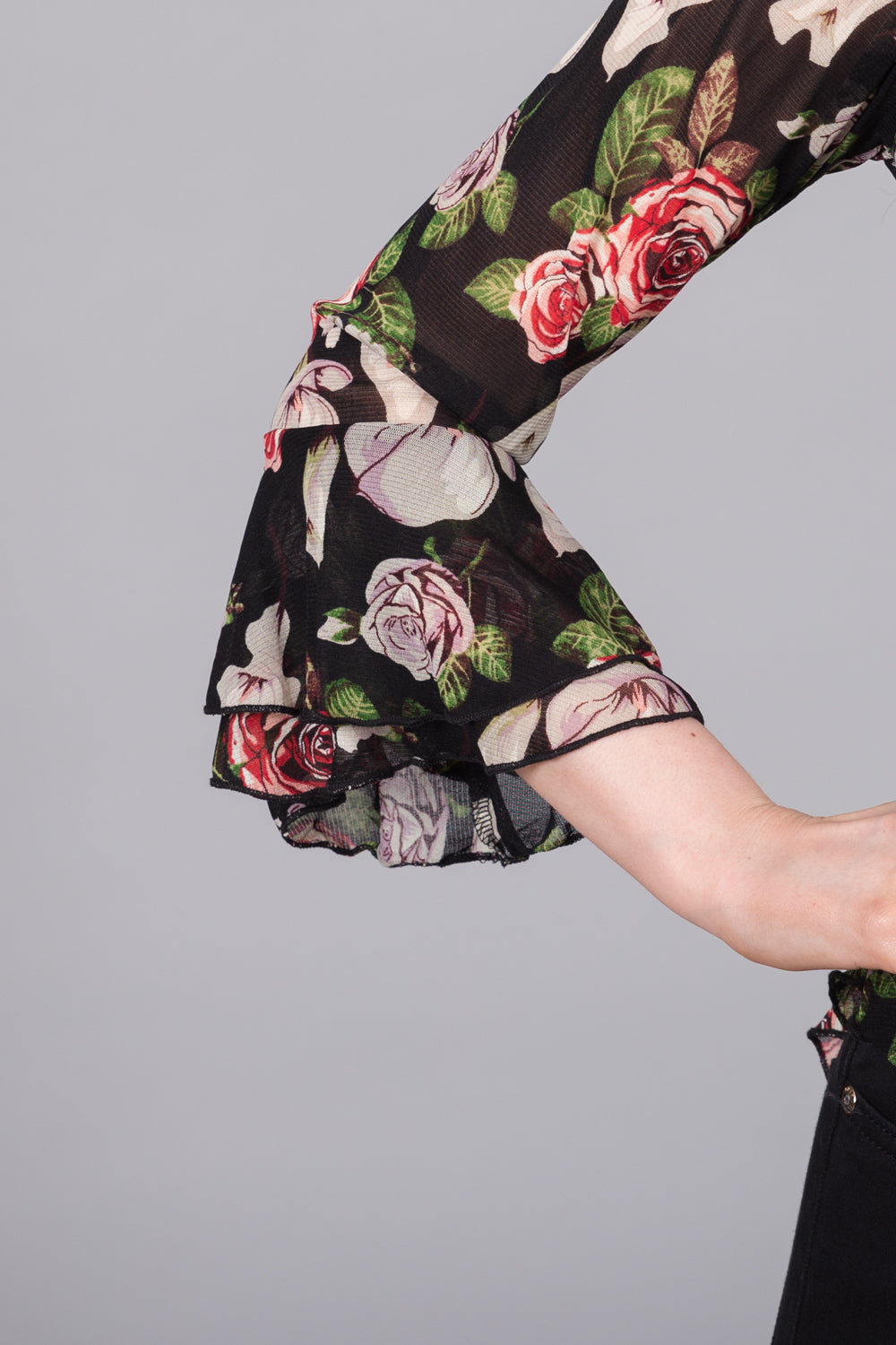 Floral Top with Ruffle Sleeves