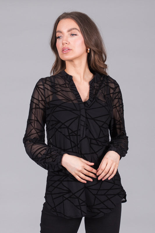Black Textured Mesh Top with Cami