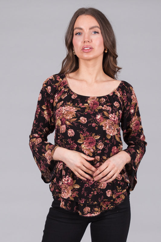 Floral Top with Bell Sleeves
