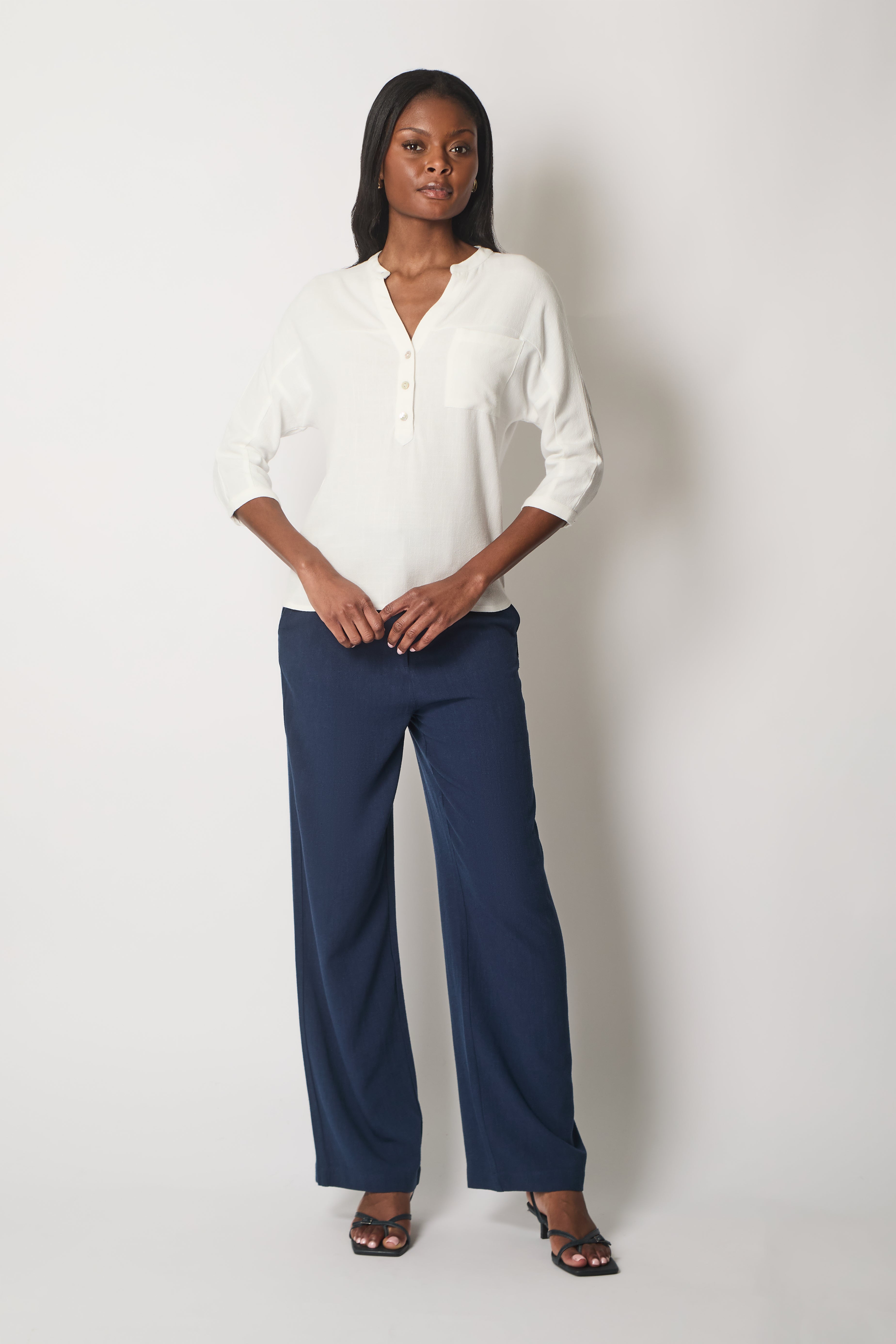 Linen Blend Buttoned Blouse - White