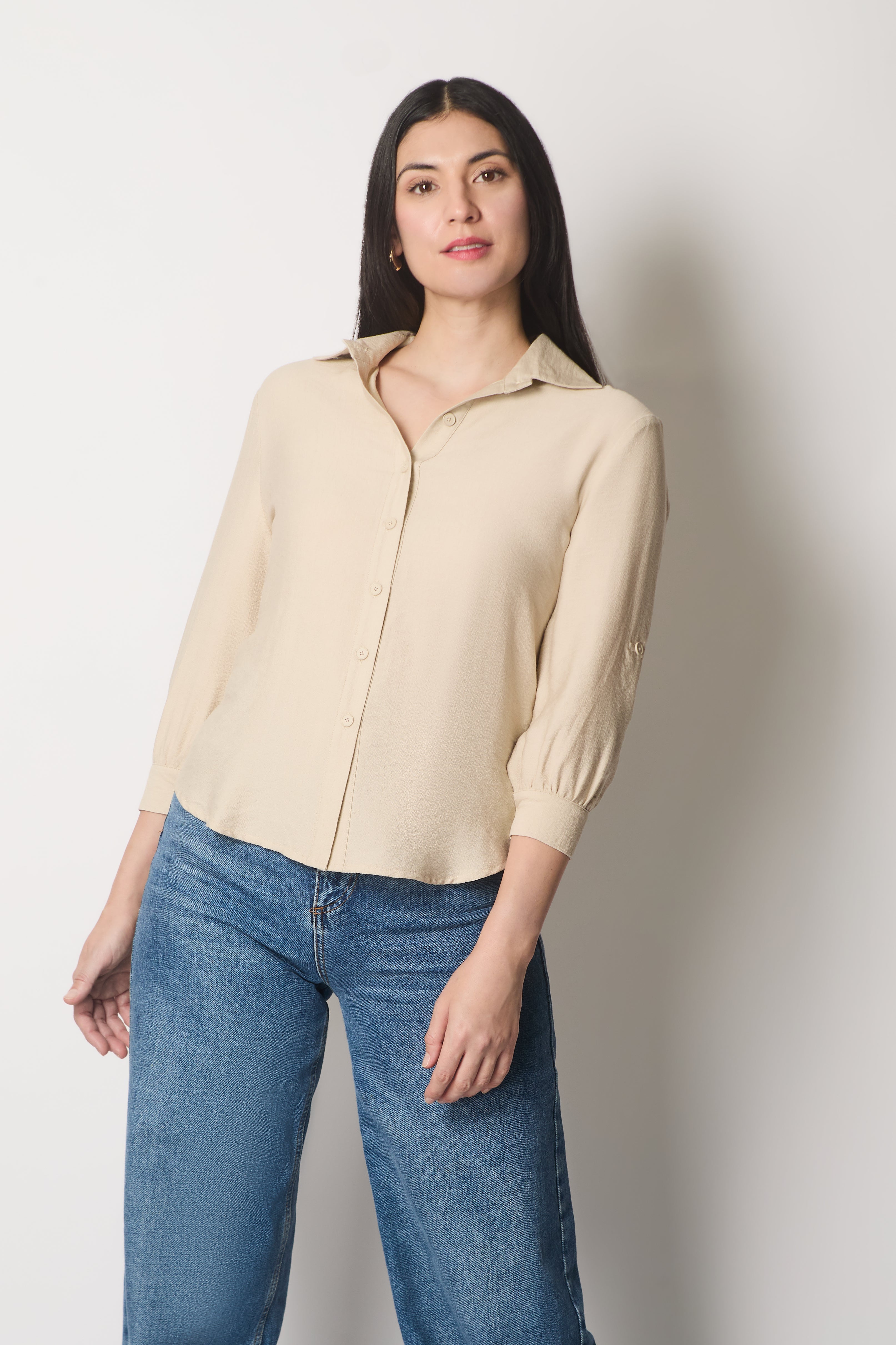 Shirt with Button Cuffs - Stone