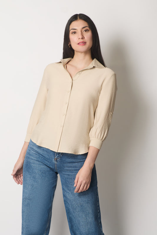 Shirt with Button Cuffs - Stone