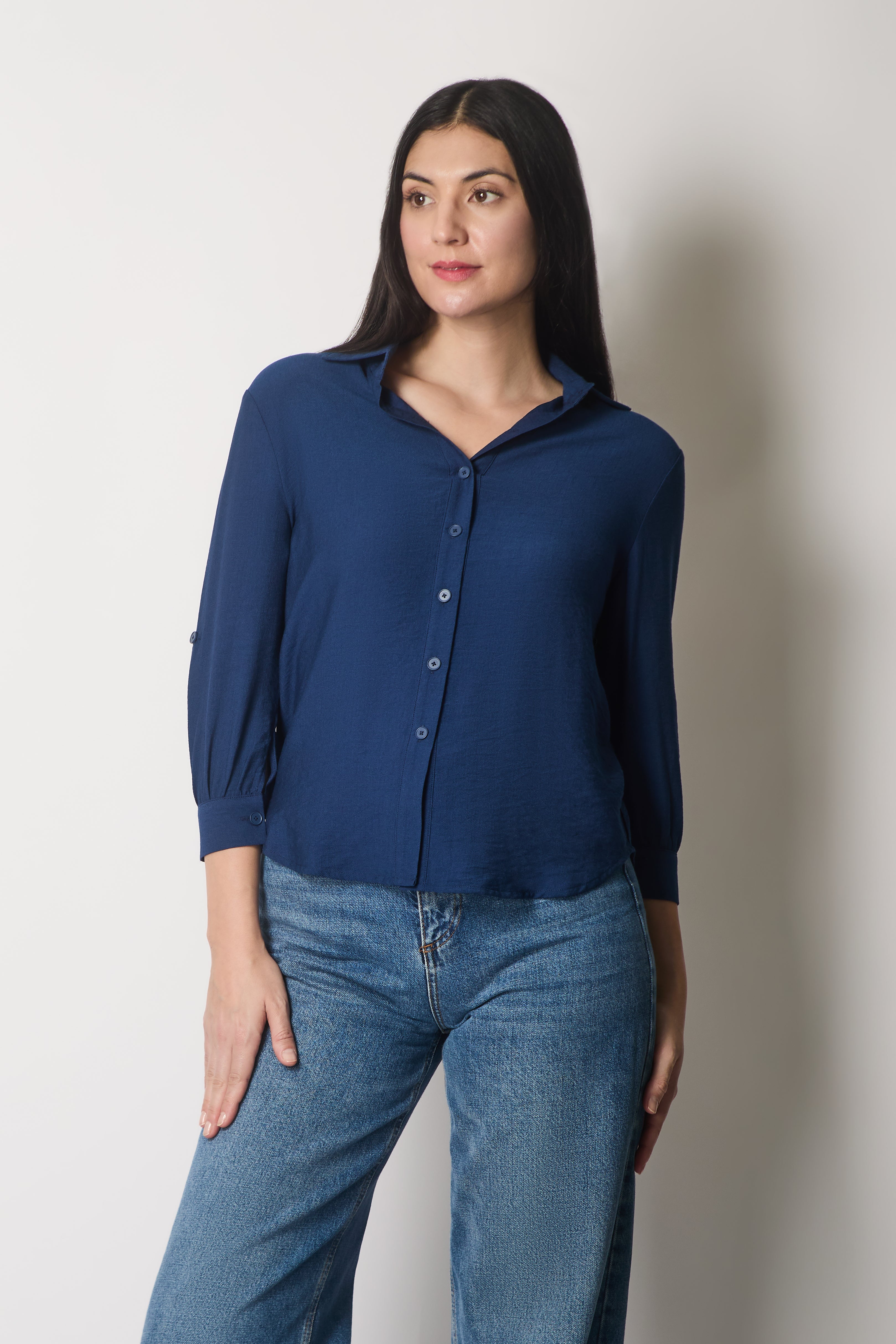 Shirt with Button Cuffs - Navy