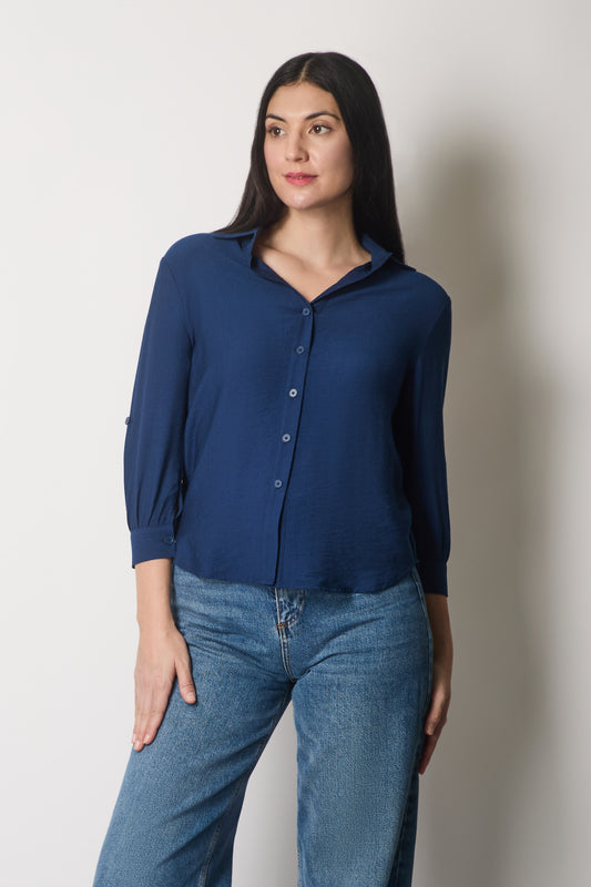 Shirt with Button Cuffs - Navy