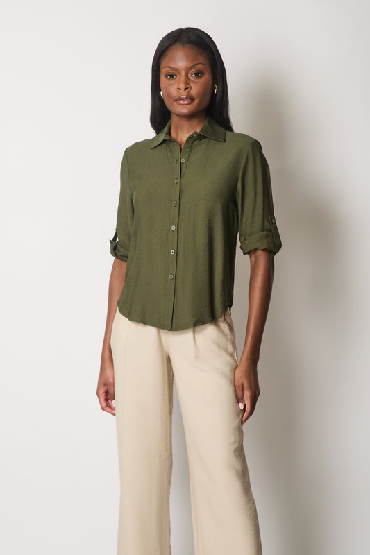 Shirt with Button Cuffs - Khaki