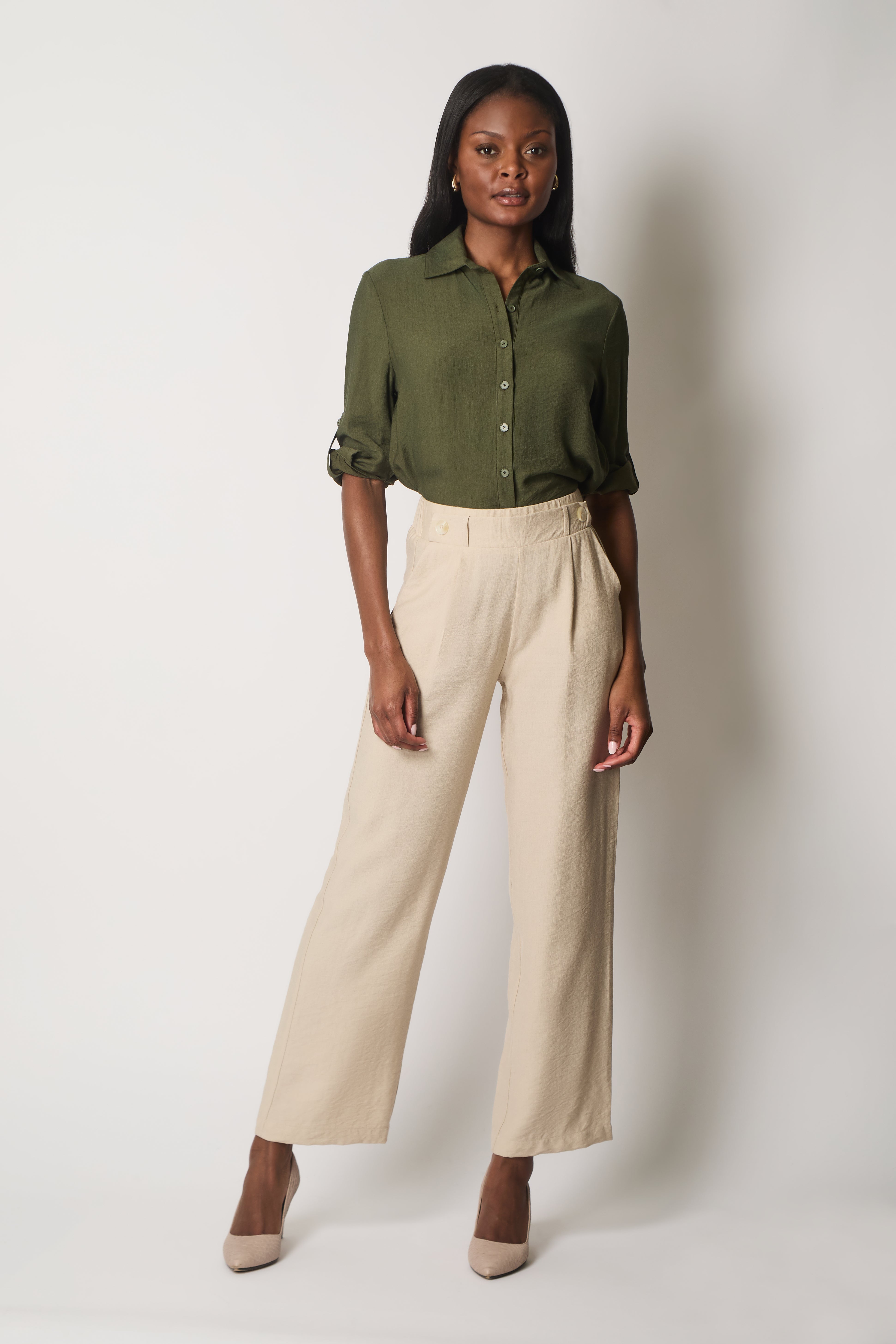 Shirt with Button Cuffs - Khaki