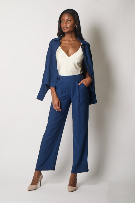 High-Waisted Tailored Trousers - Navy