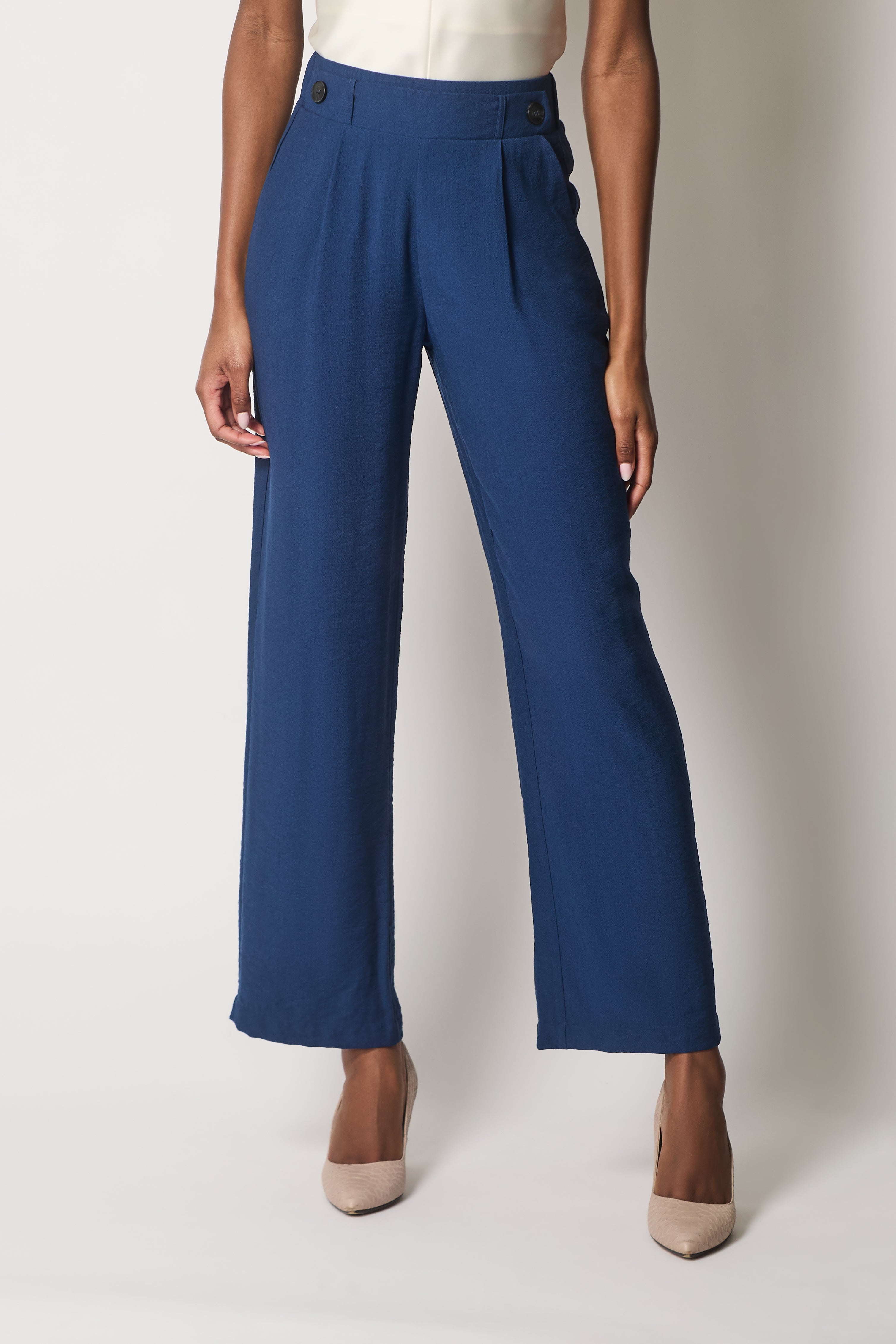 High-Waisted Tailored Trousers - Navy