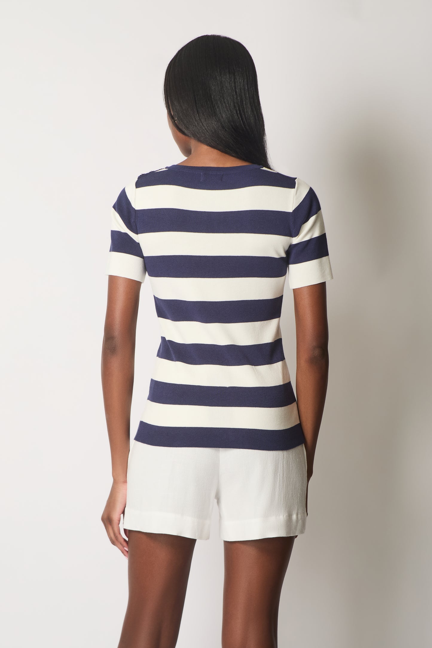 Striped Zip-Neck Top - Navy