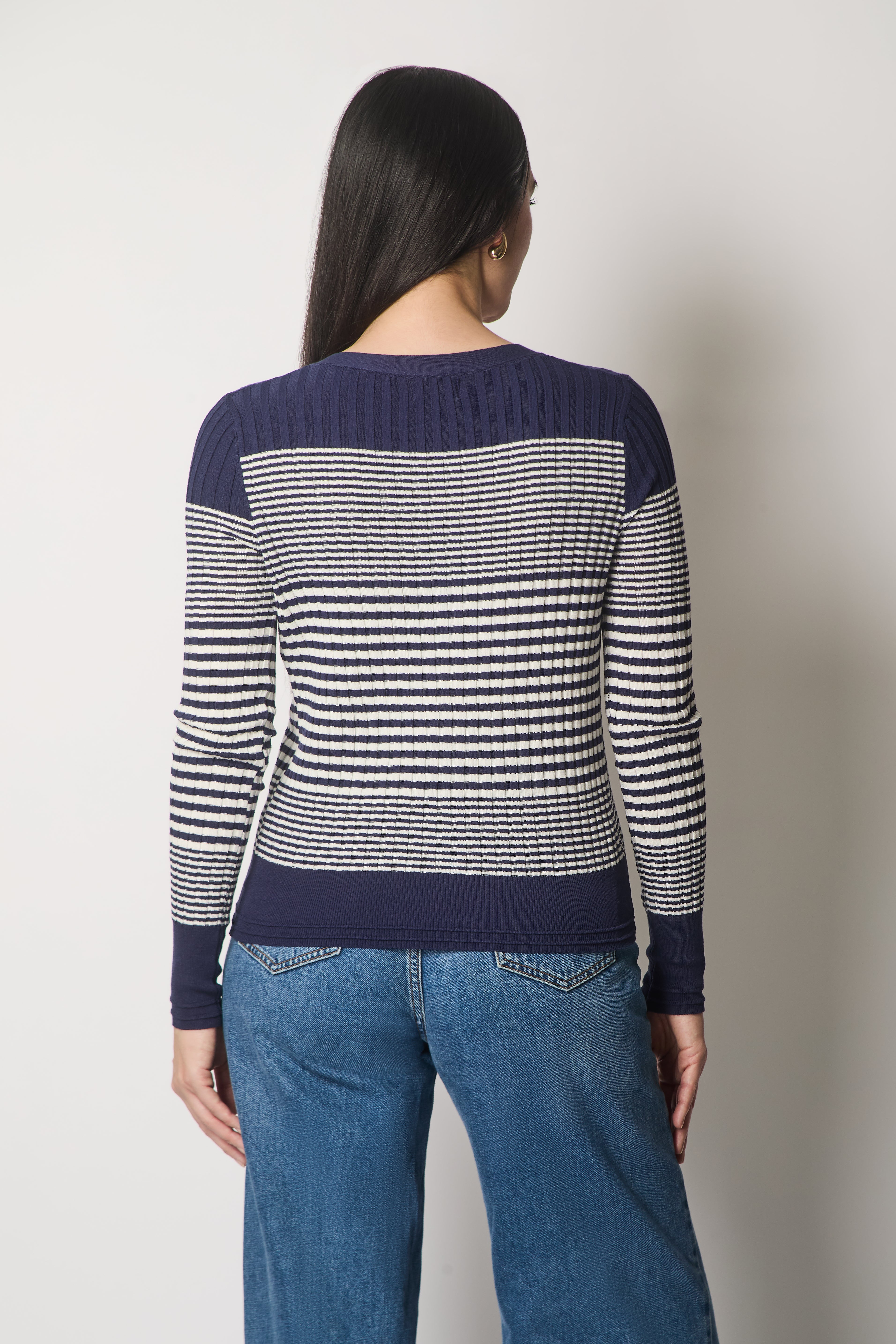 Striped Ribbed Knit Cardigan