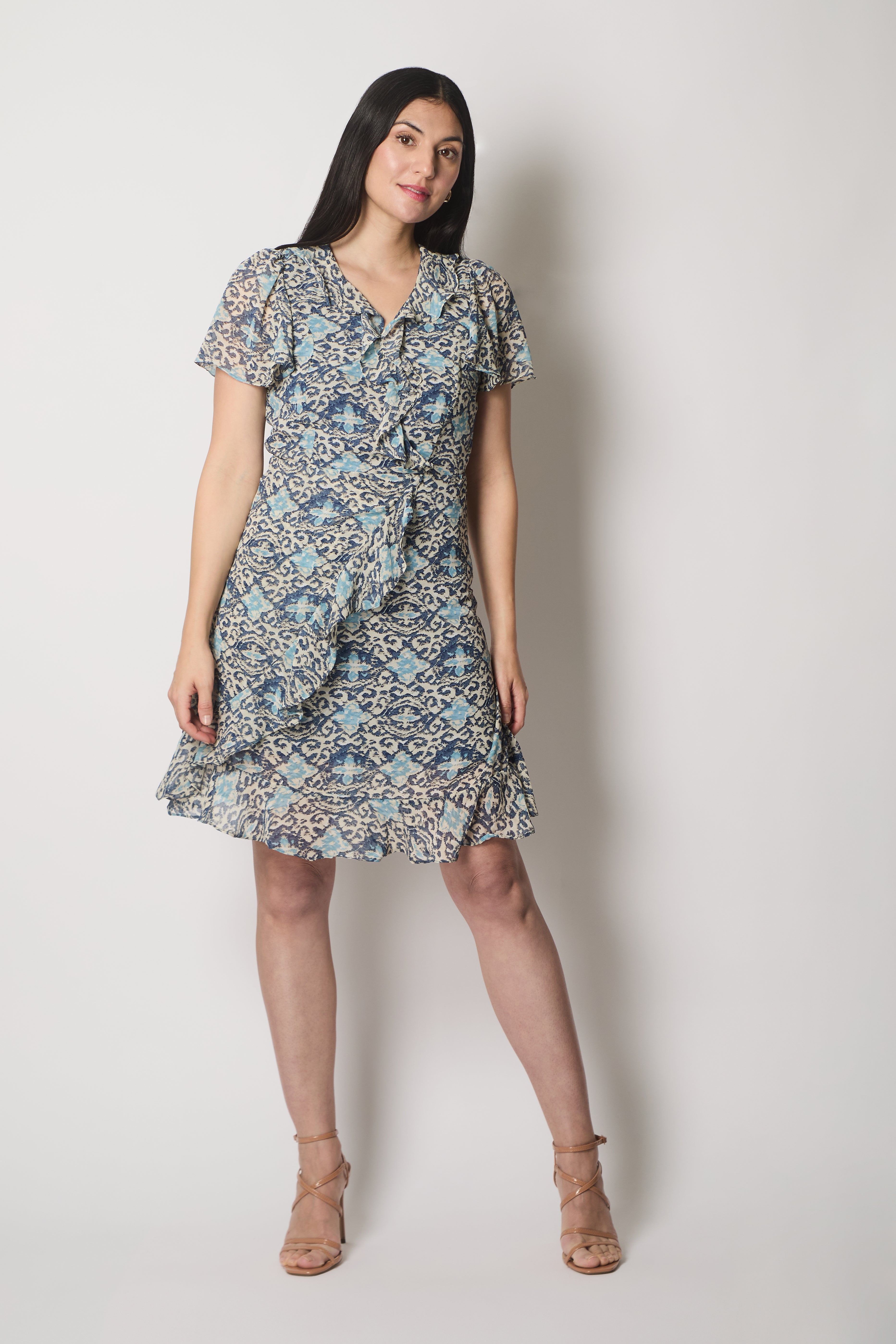 Printed Ruffle Wrap Dress