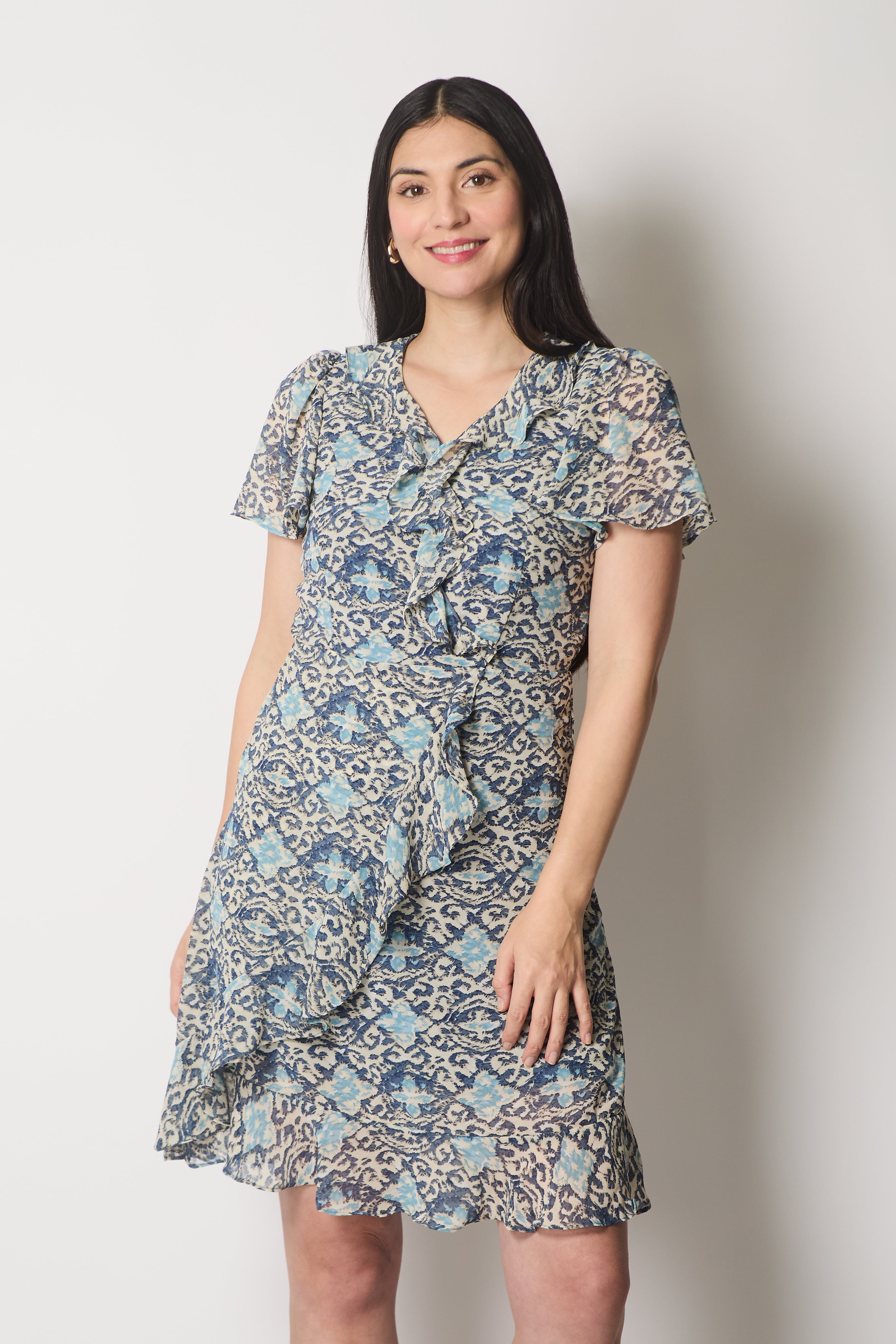 Printed Ruffle Wrap Dress