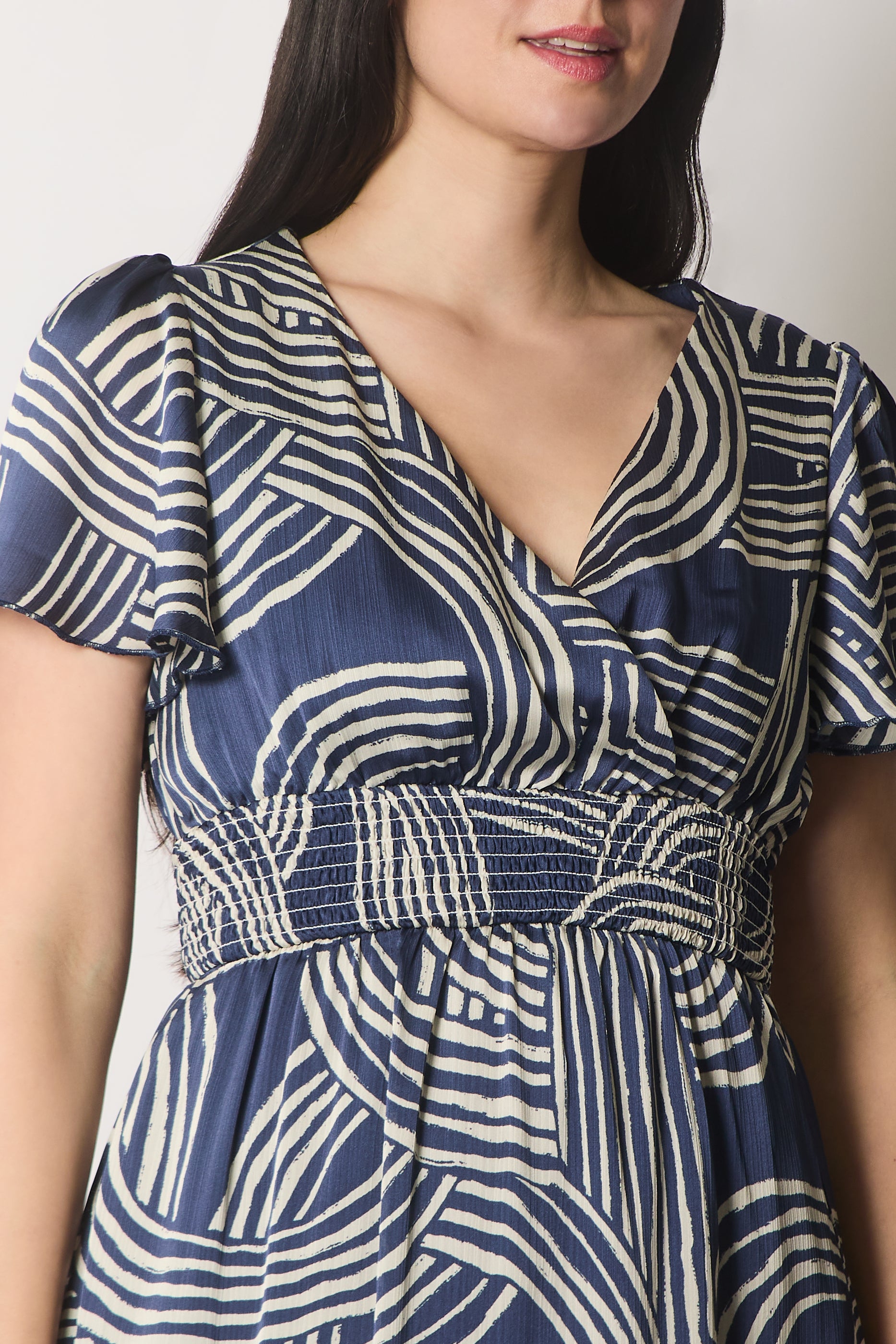 Abstract Print Smocked Dress