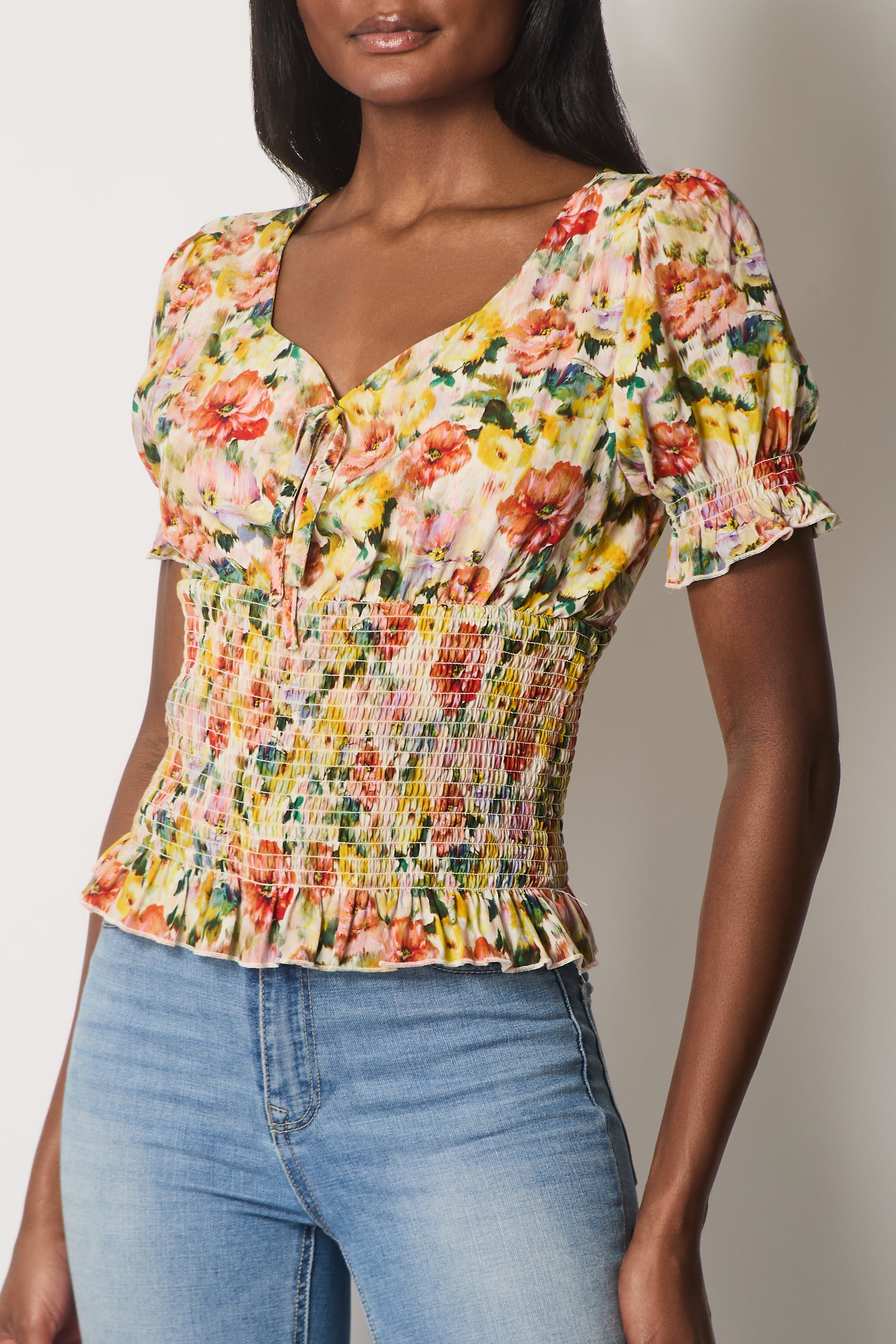 Floral Smock Waist Top - Multi