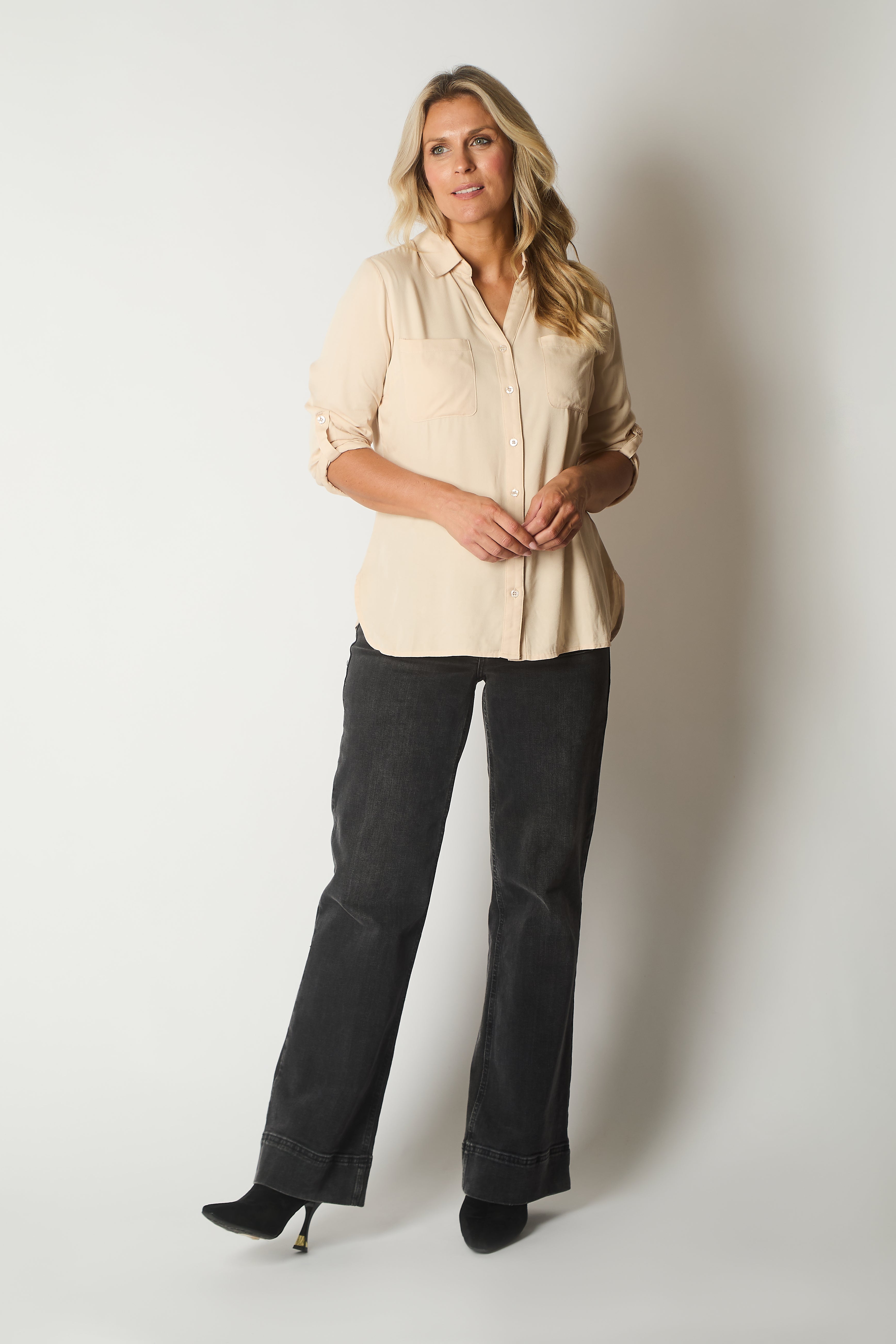 Button-Up Blouse with Pockets - Ecru