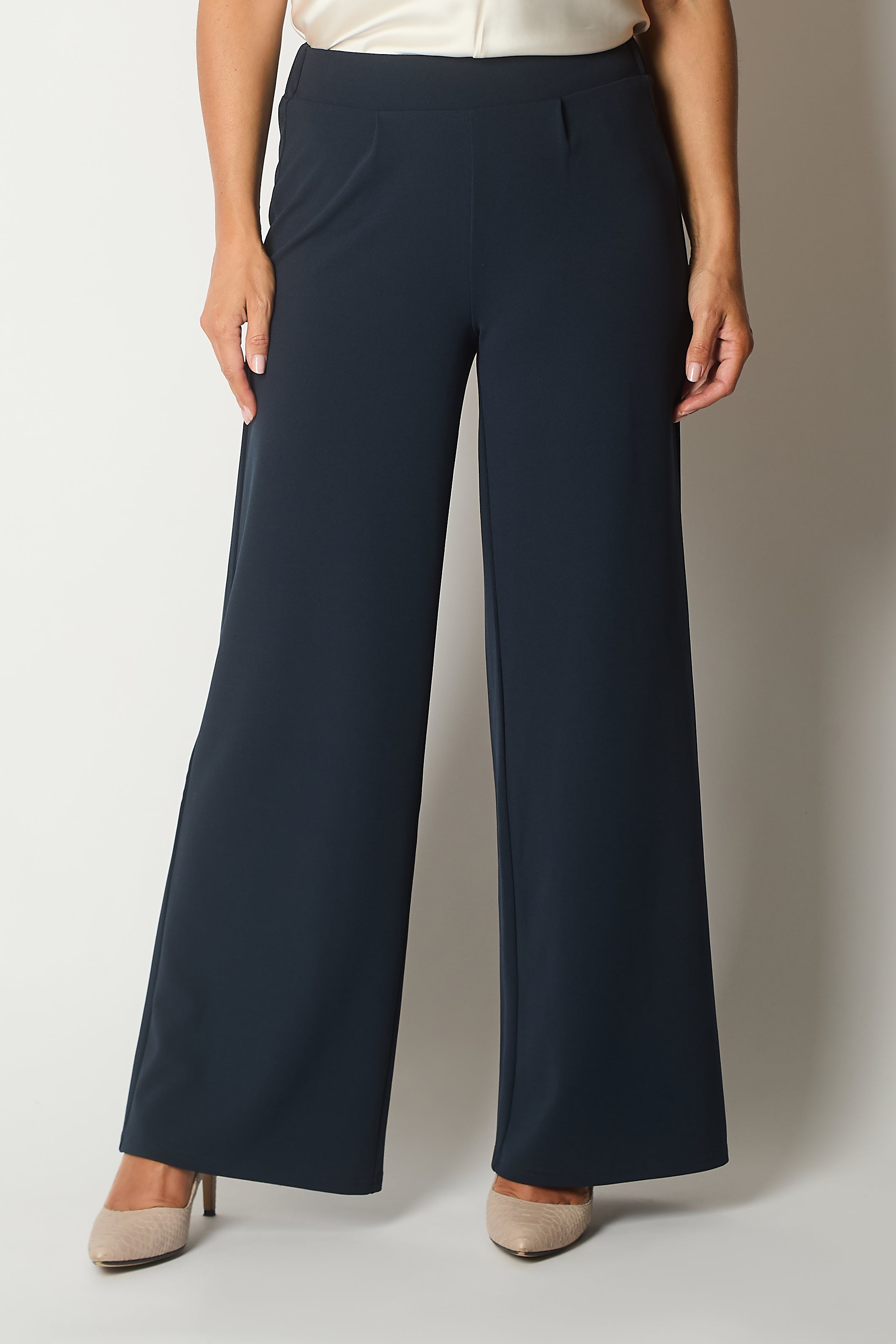 High-Waist Wide-Leg Trousers - Navy