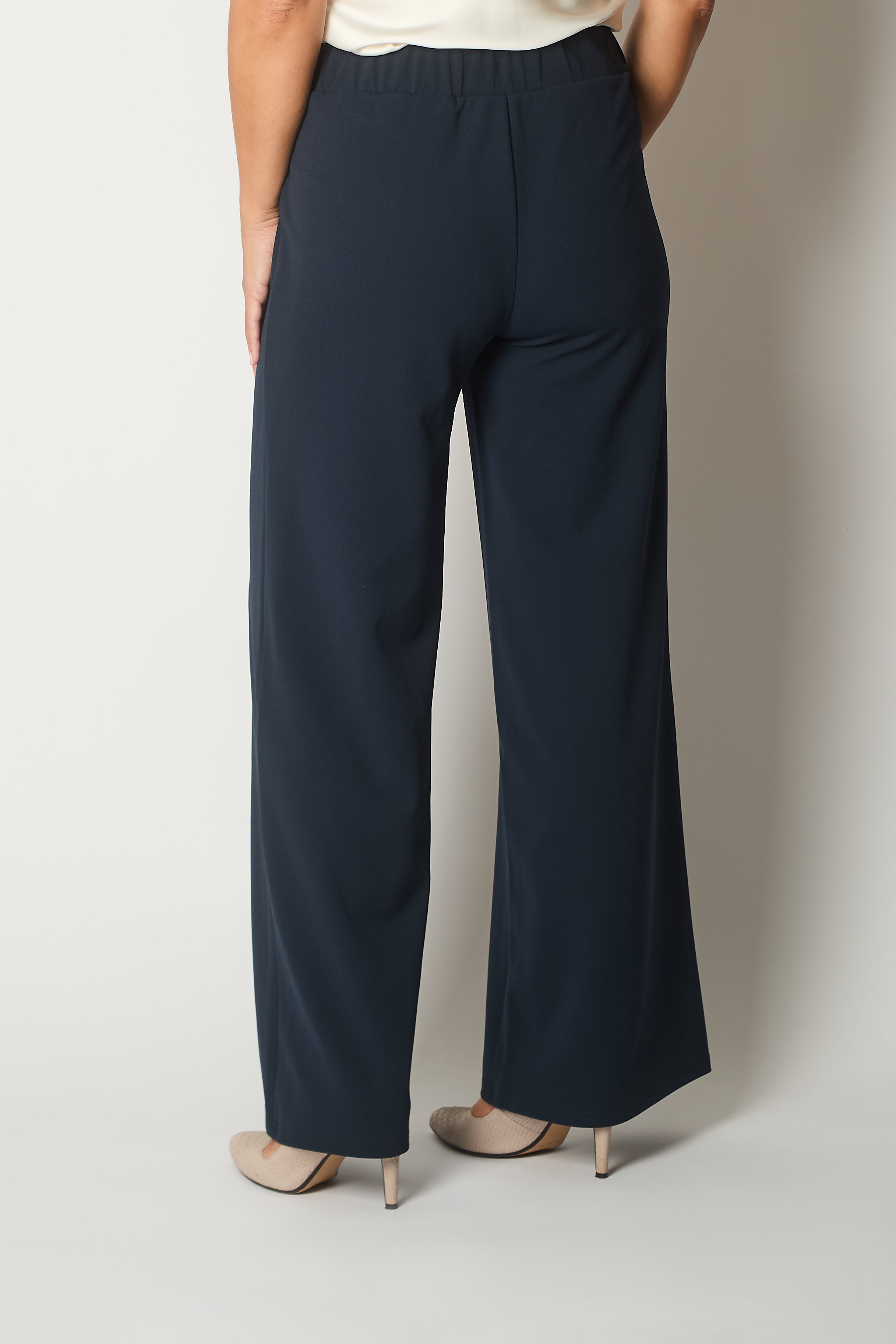 High-Waist Wide-Leg Trousers - Navy