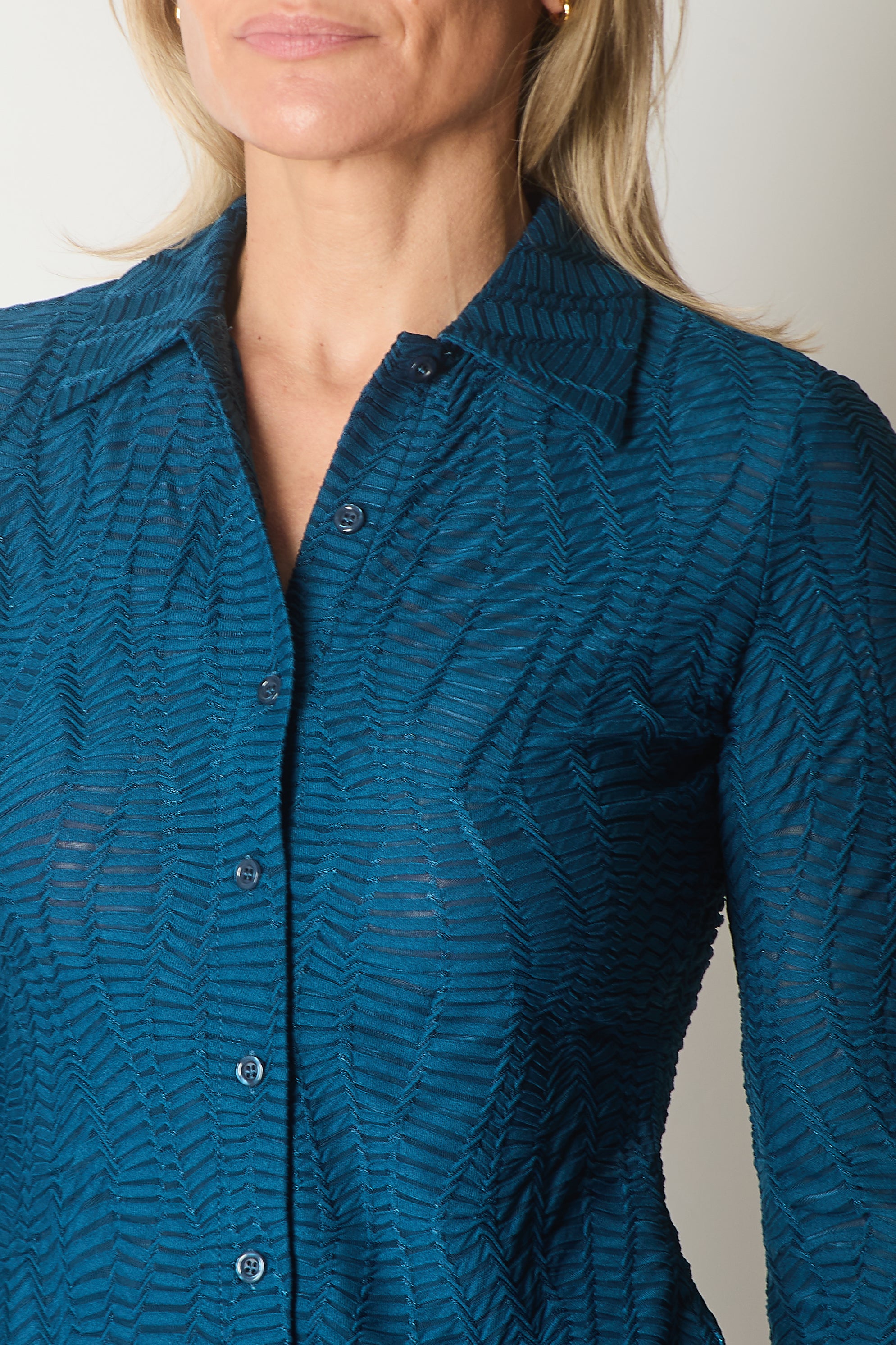 Textured Shirt with Flared Cuffs - Blue