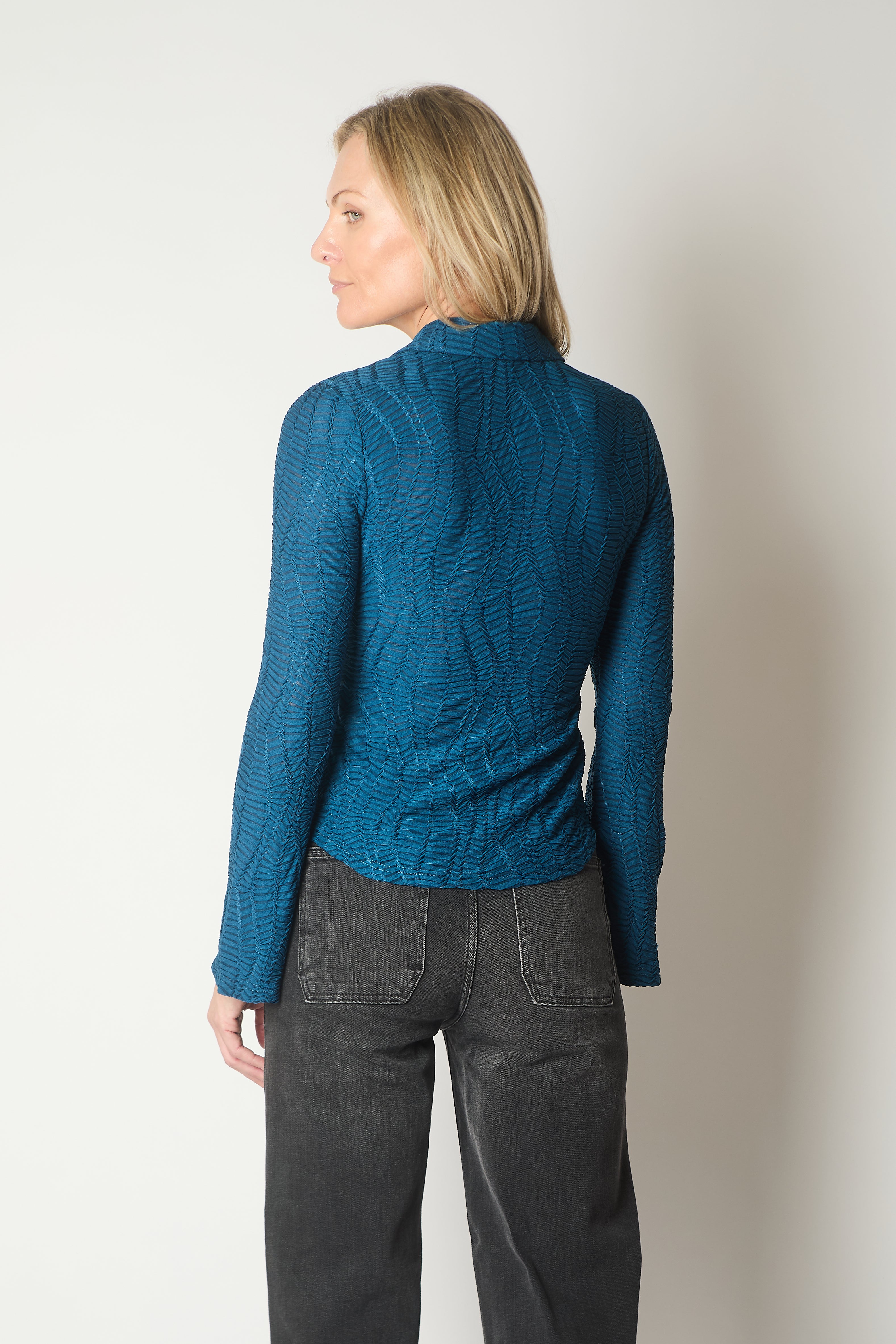 Textured Shirt with Flared Cuffs - Blue