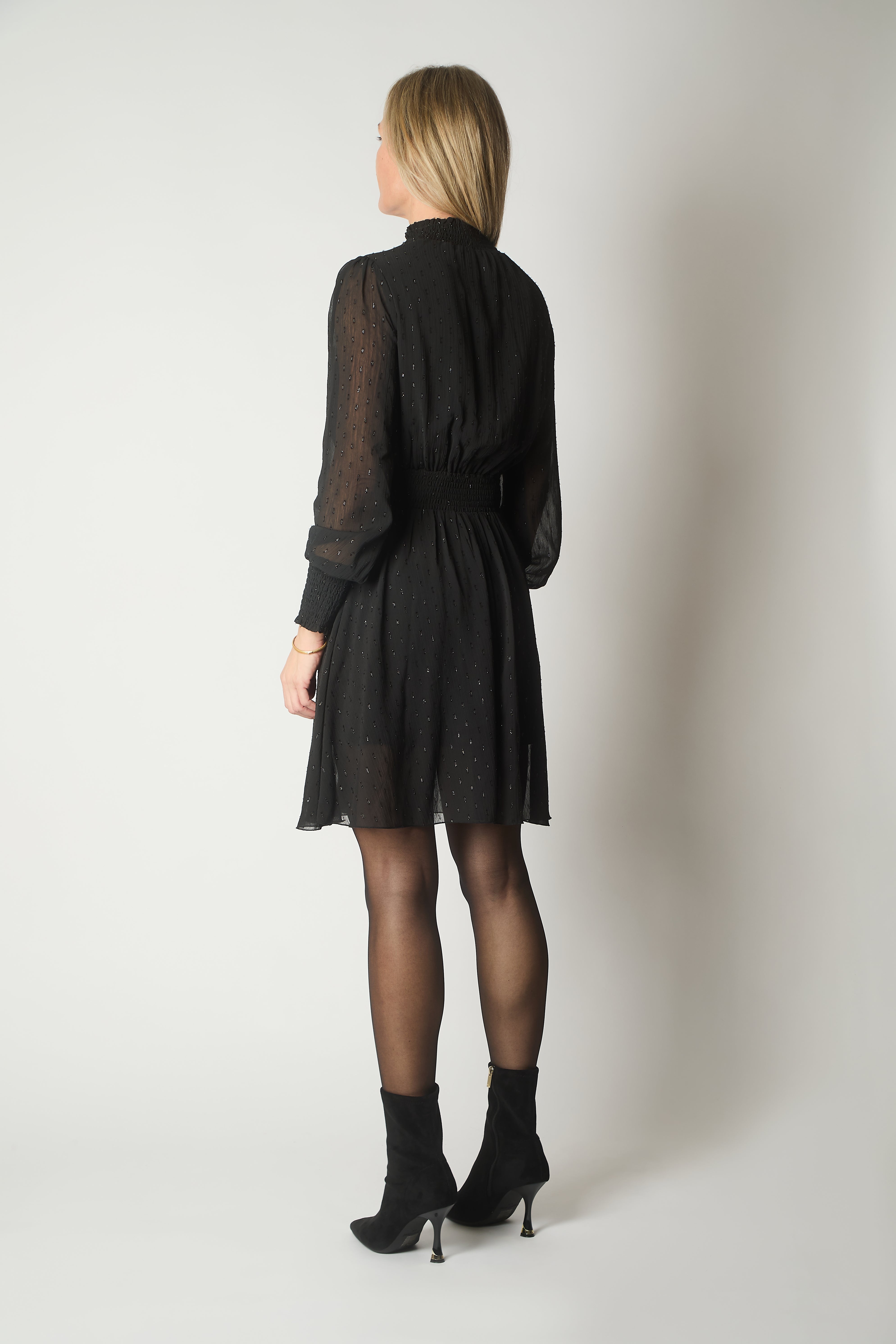 Smocked Waist Dress with Subtle Sparkle - Black