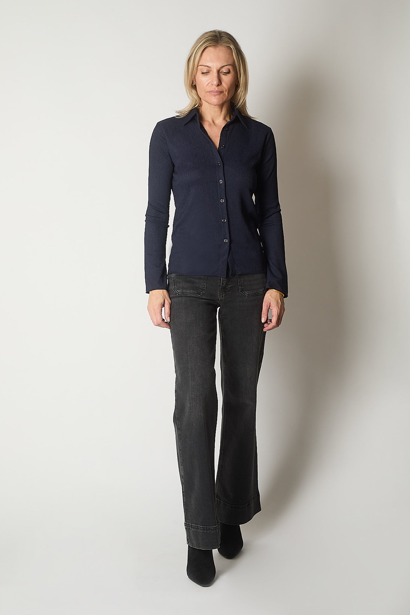 Long Sleeve Textured Shirt - Navy