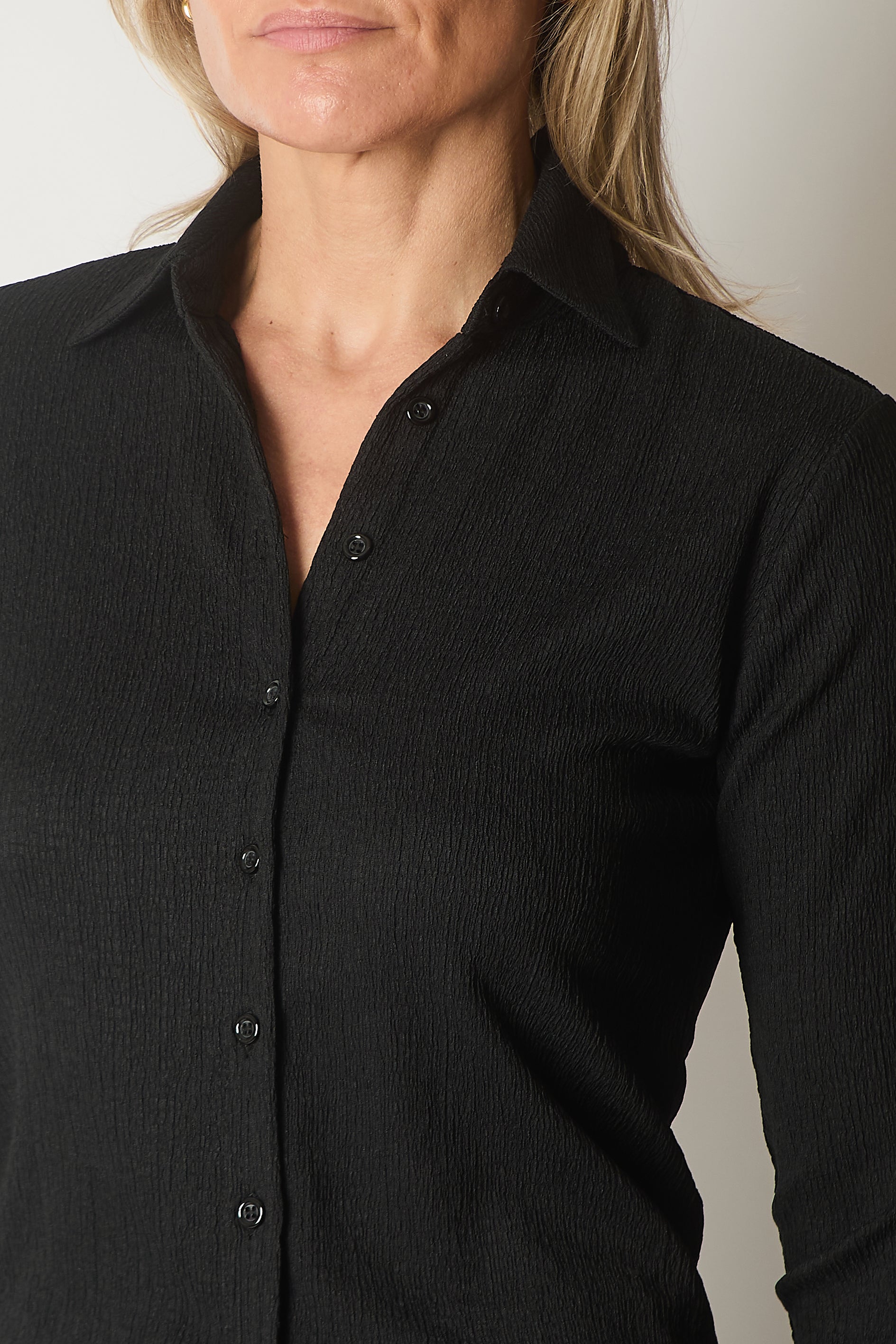 Long Sleeve Textured Shirt - Black