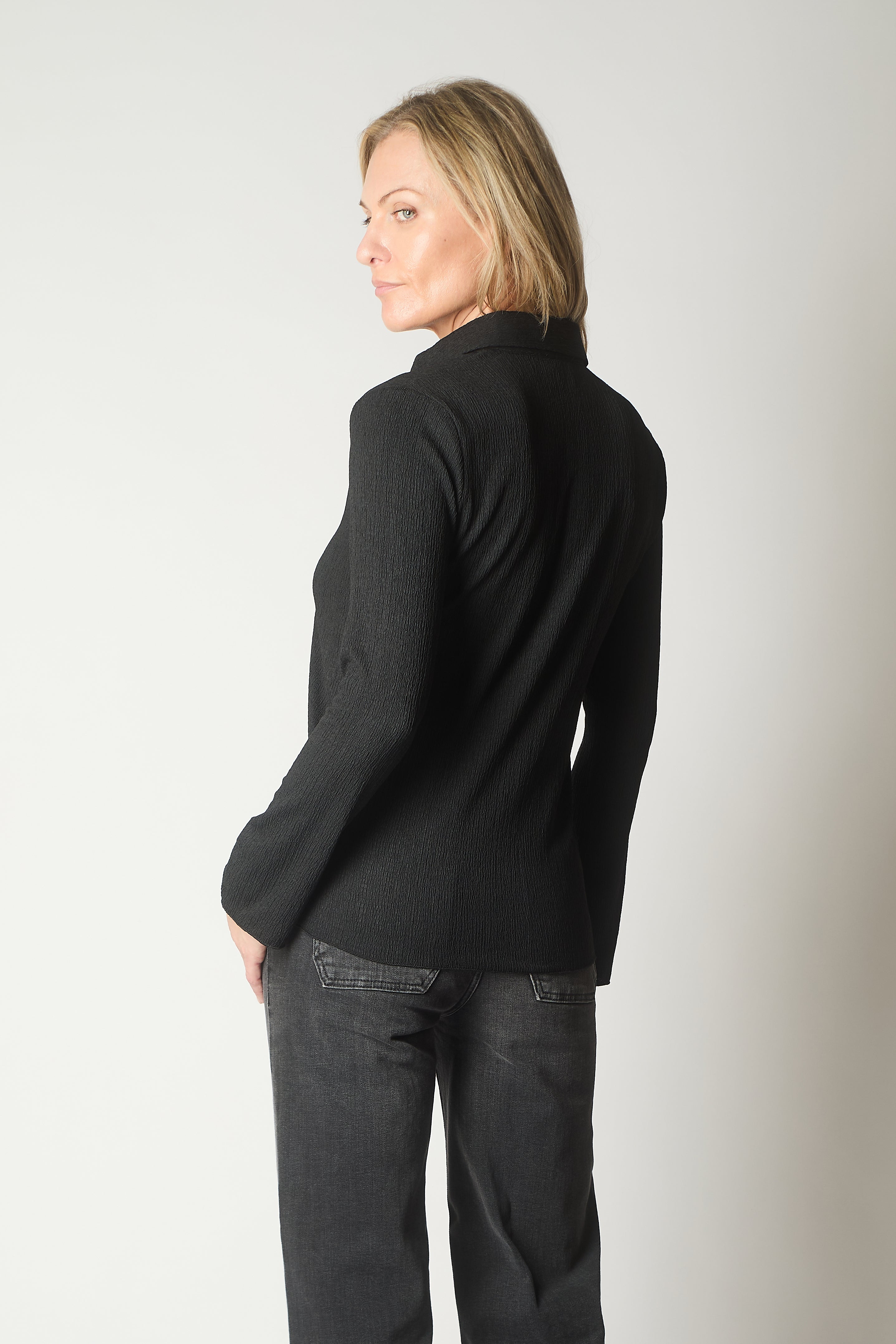 Long Sleeve Textured Shirt - Black