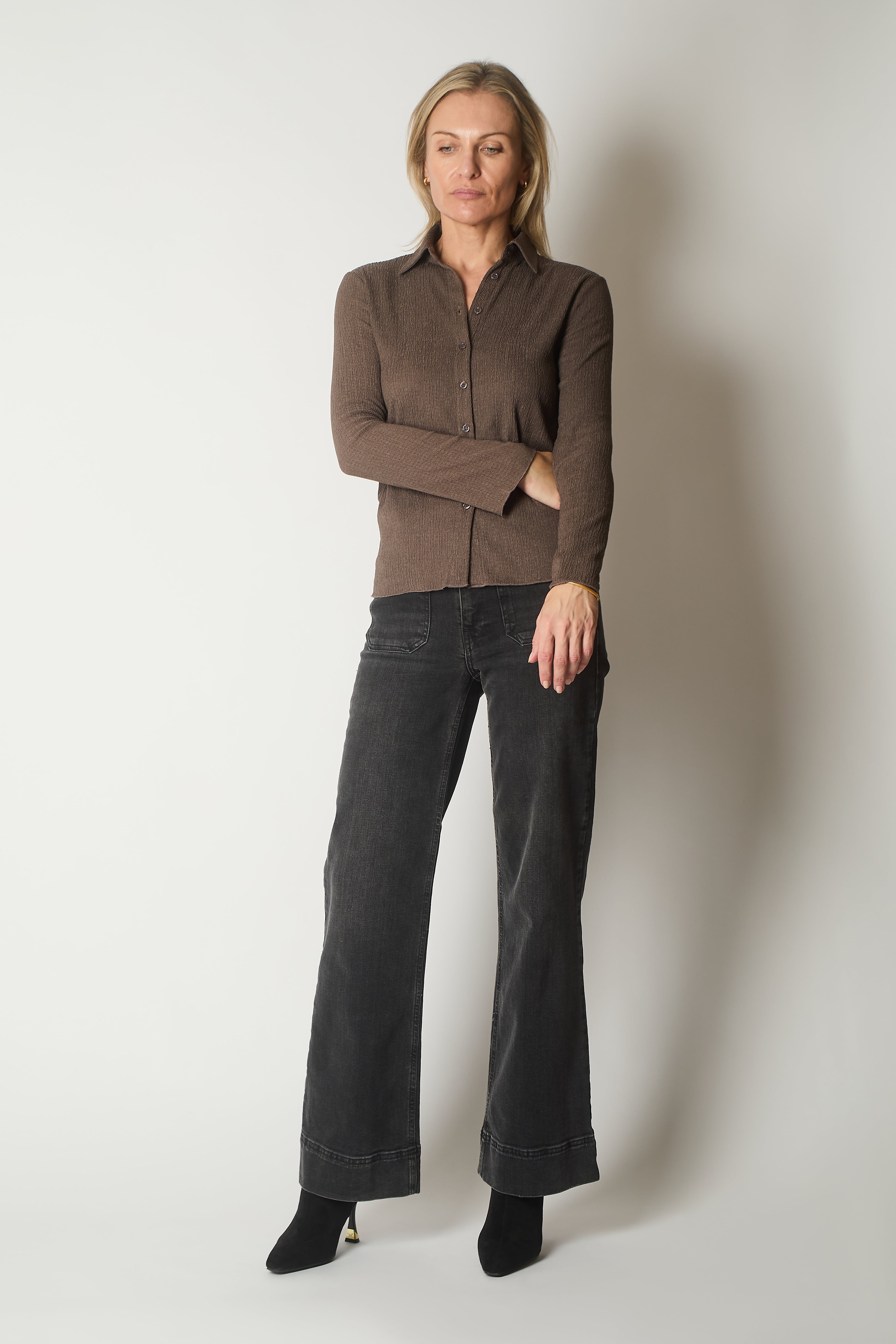 Long Sleeve Textured Shirt - Coffee