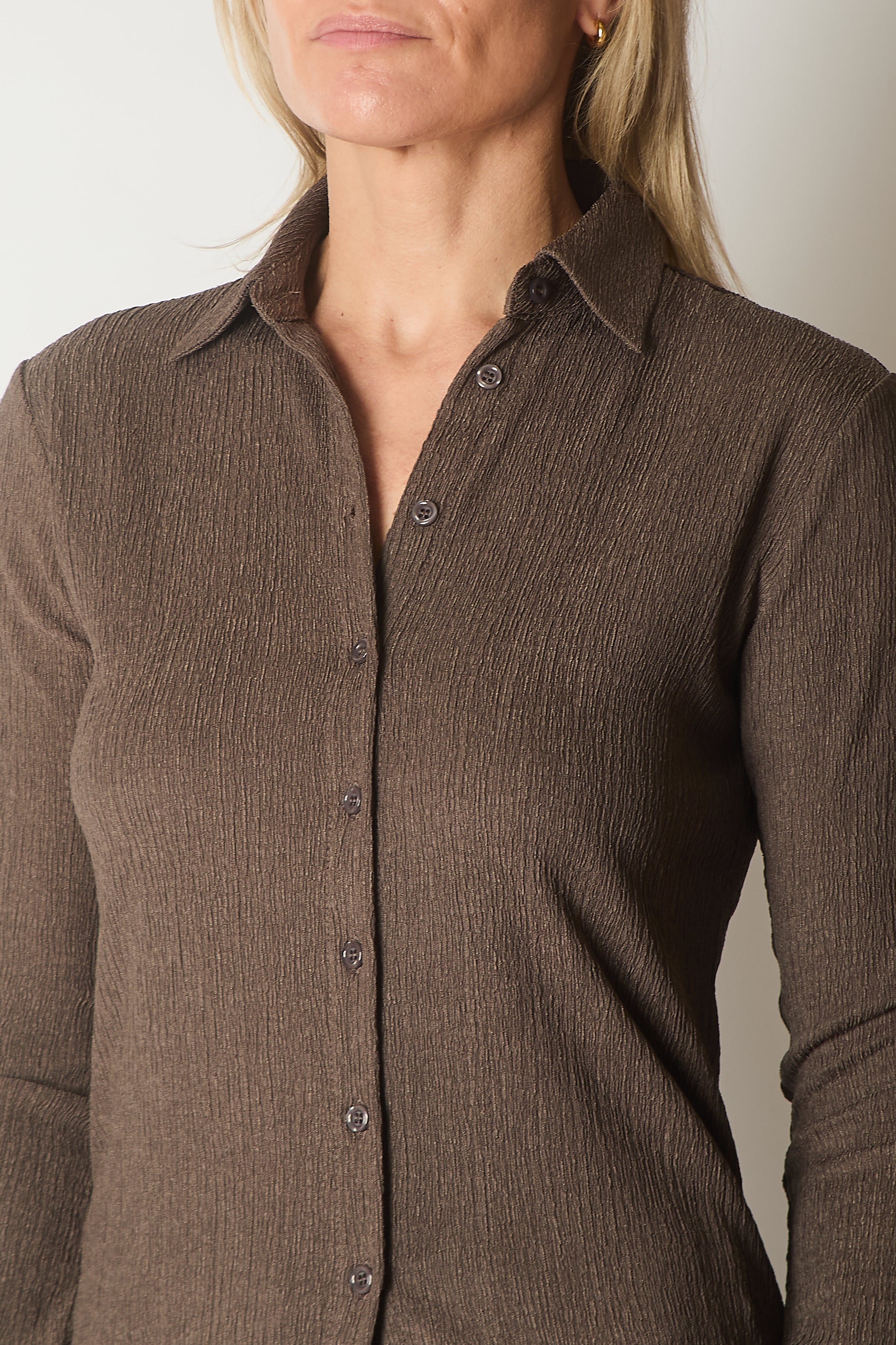 Long Sleeve Textured Shirt - Coffee