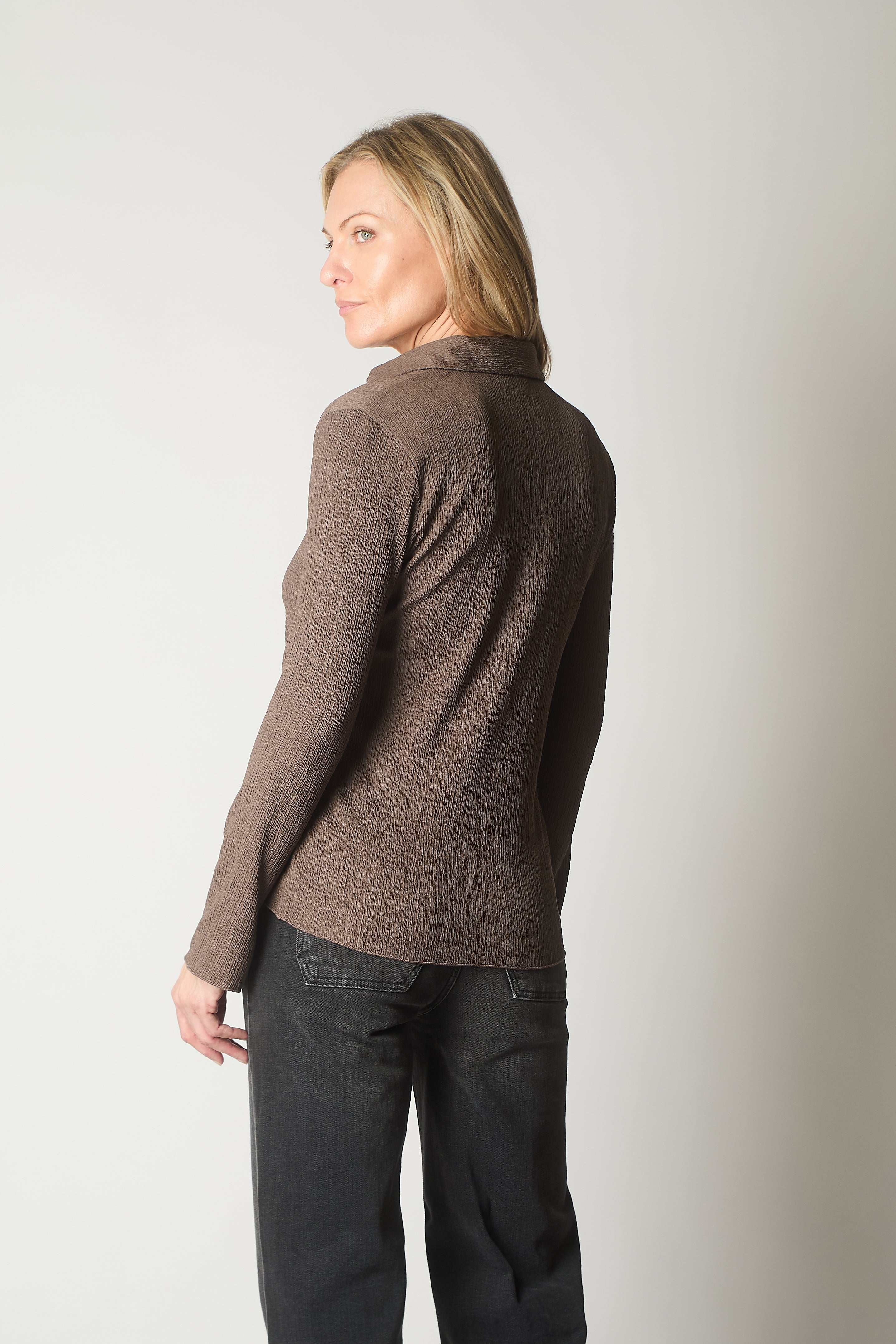 Long Sleeve Textured Shirt - Coffee