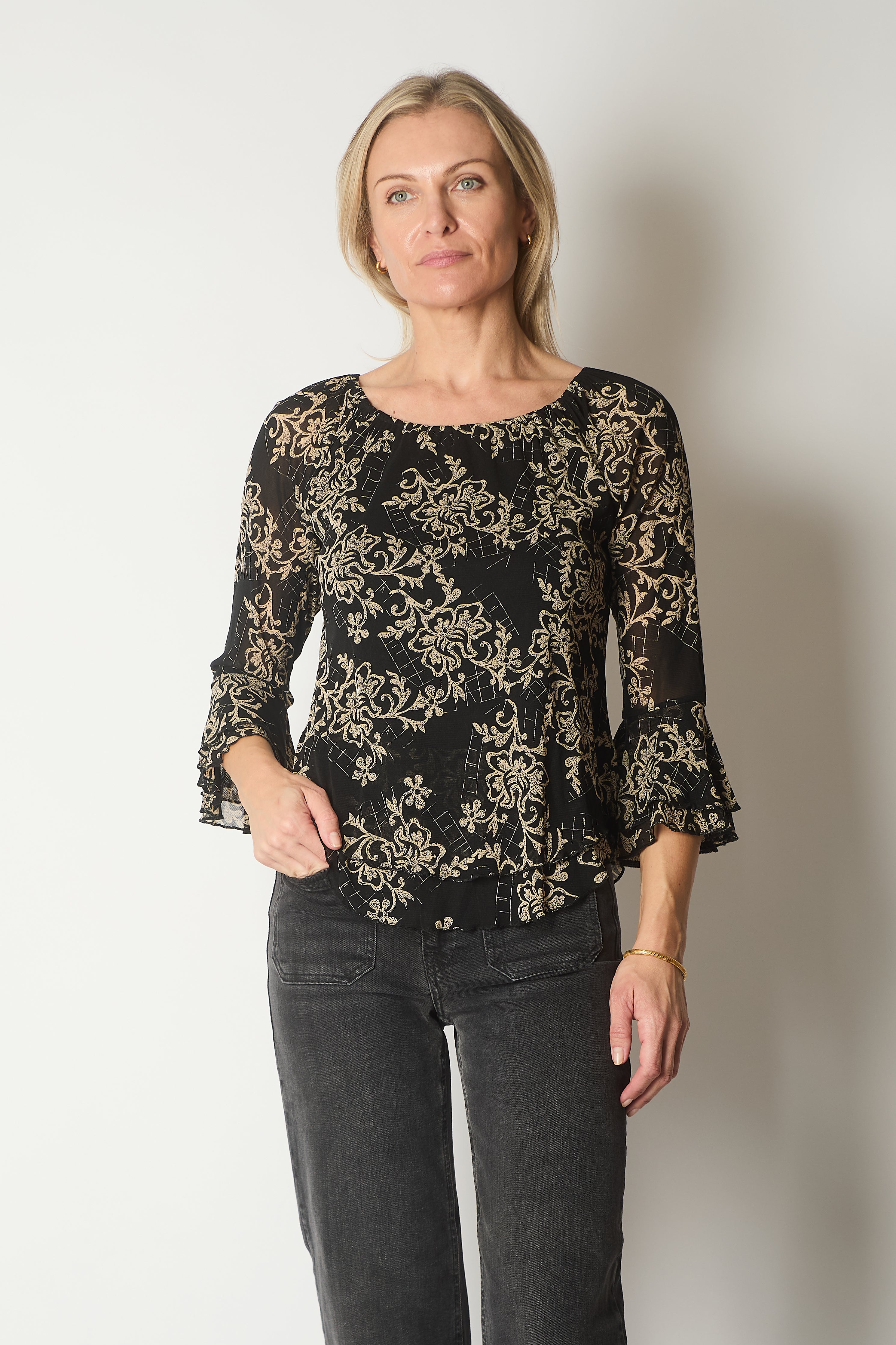 Baroque Print Long Sleeve Top
