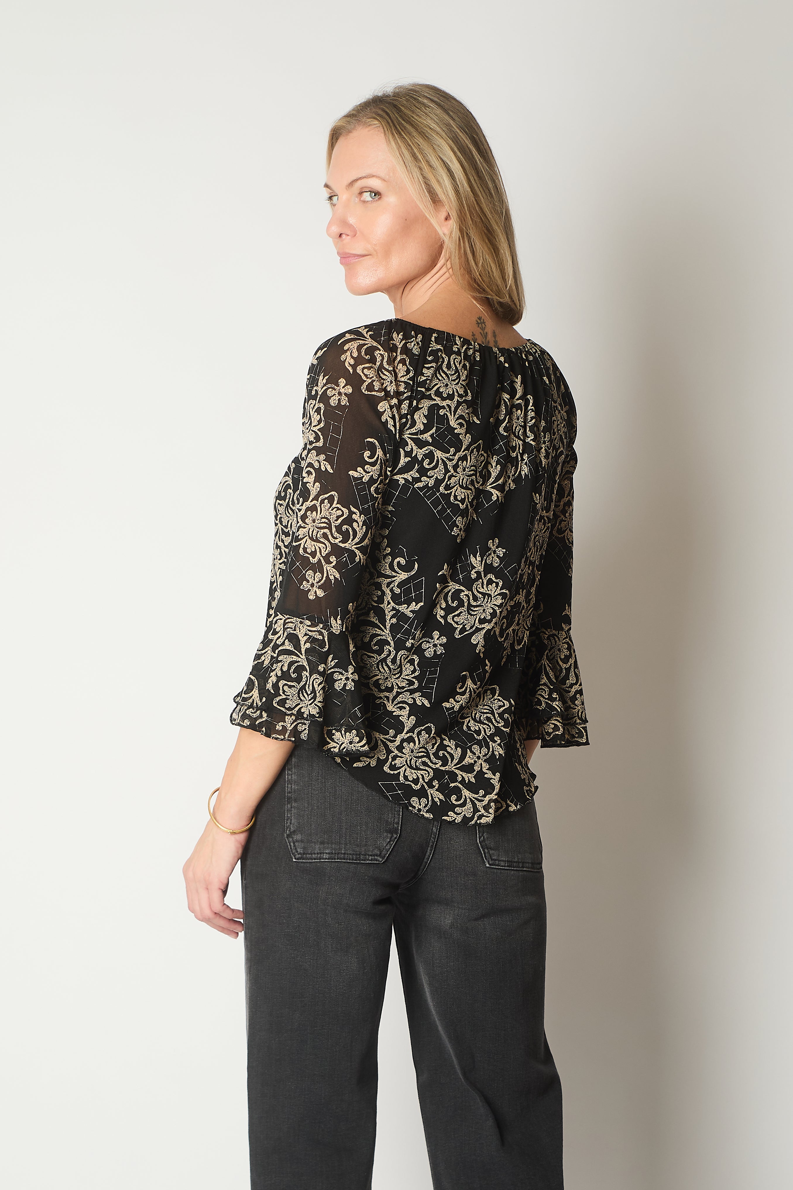 Baroque Print Long Sleeve Top