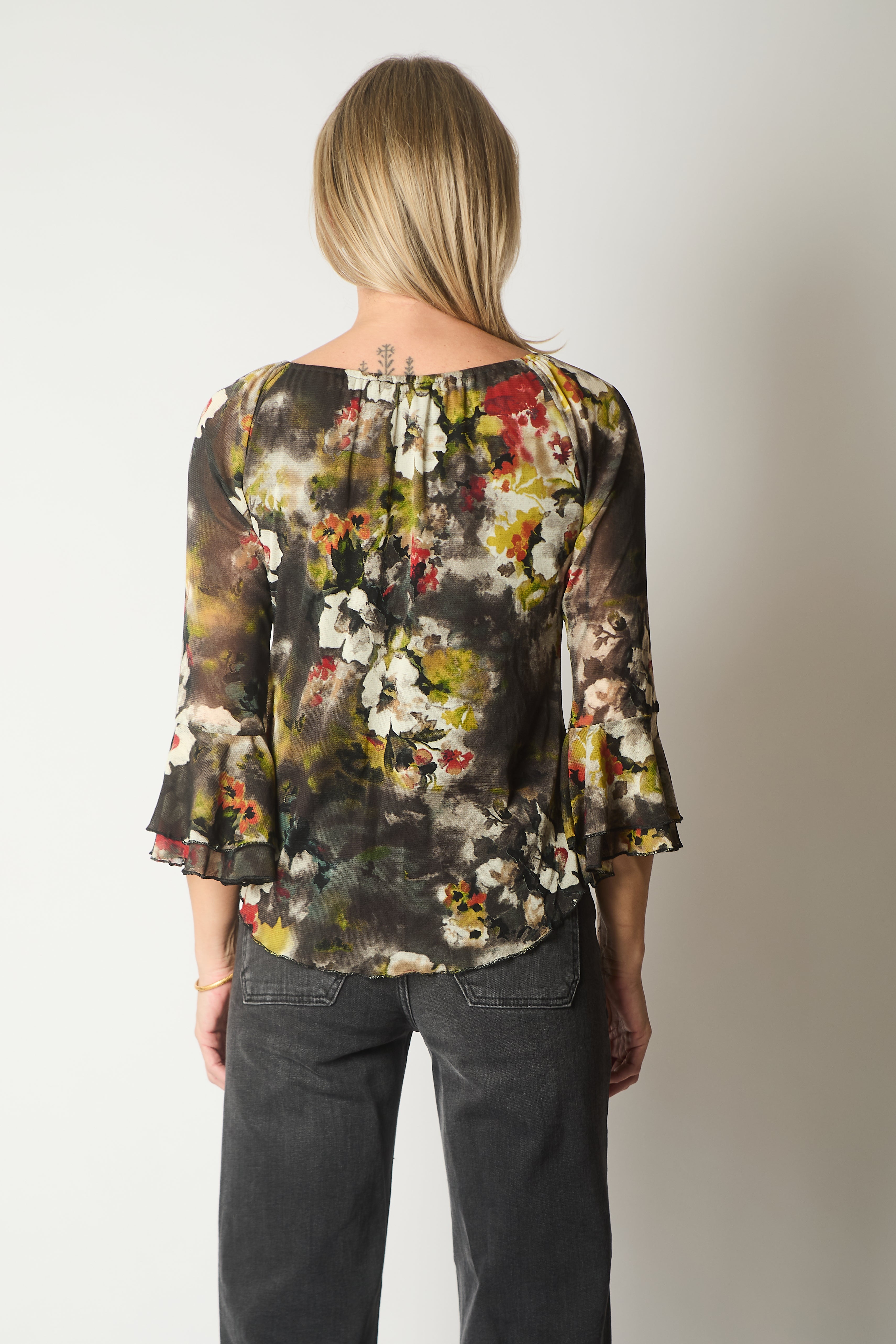 Abstract Floral Print Long Sleeve Top