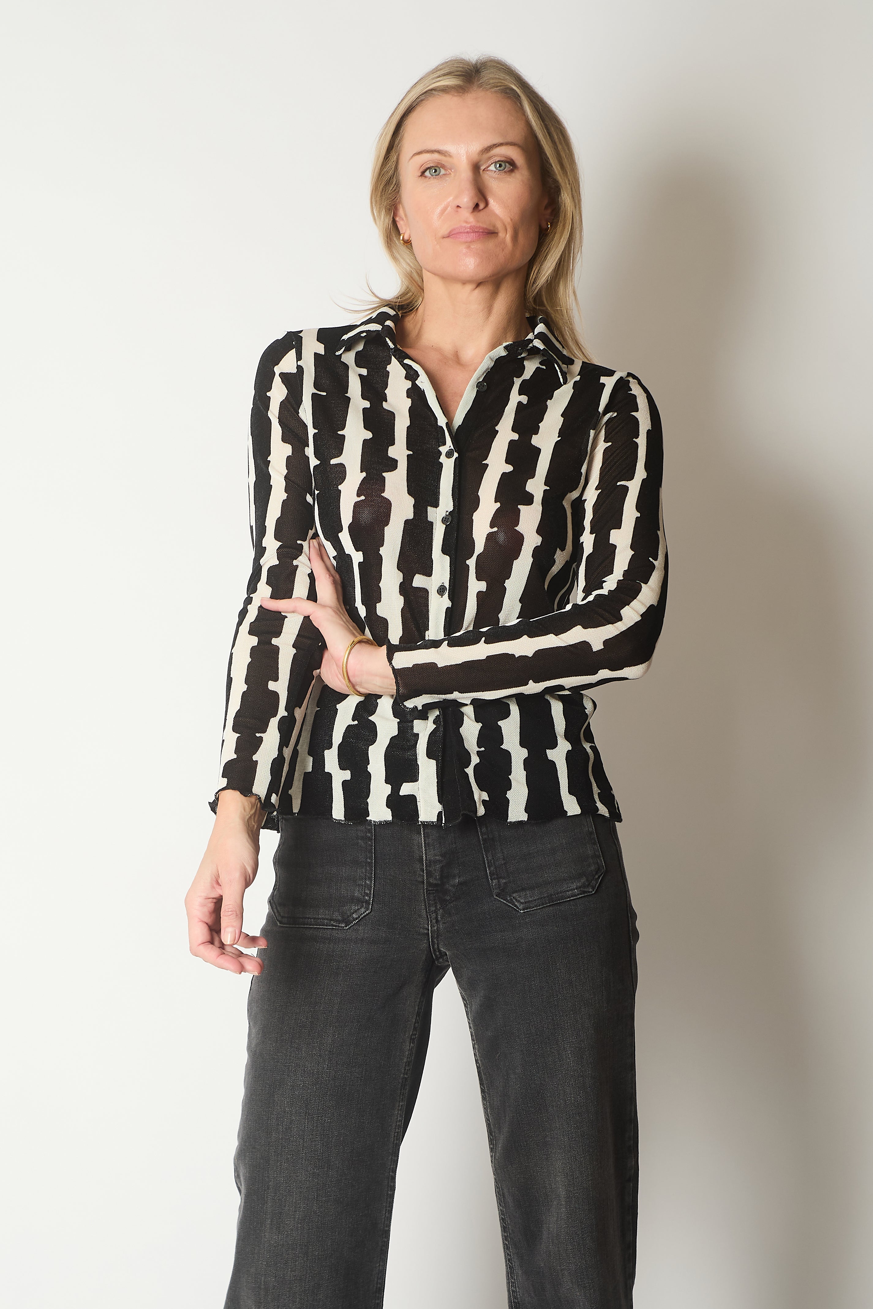 Abstract Print Button-Up Shirt