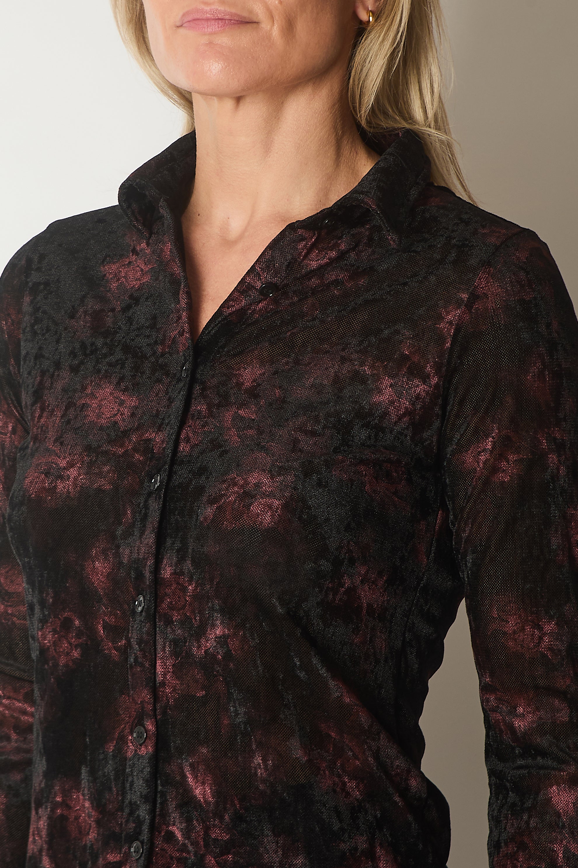 Velvet-Touch Button-Up Shirt