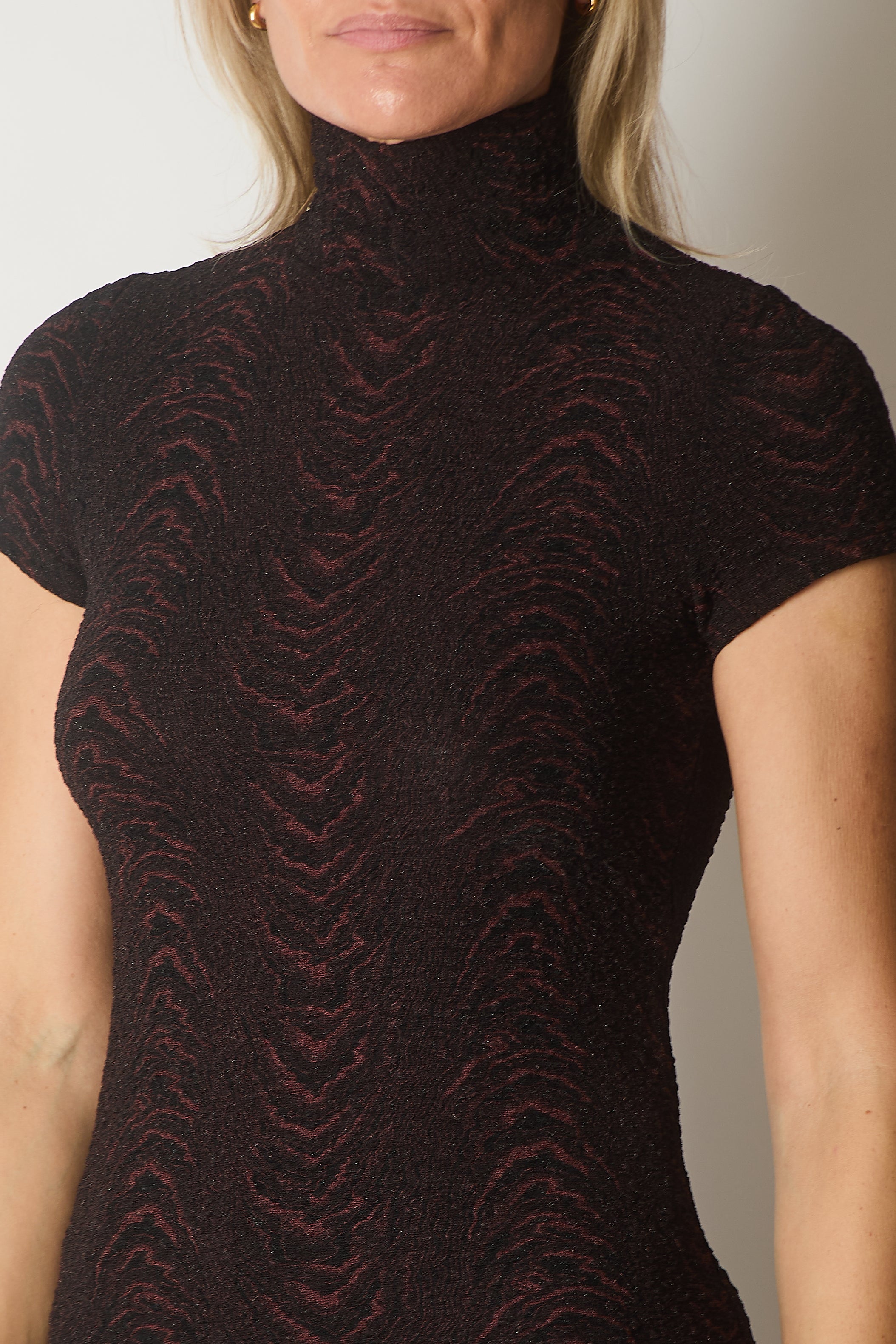 Textured High Neck Short Sleeve Top