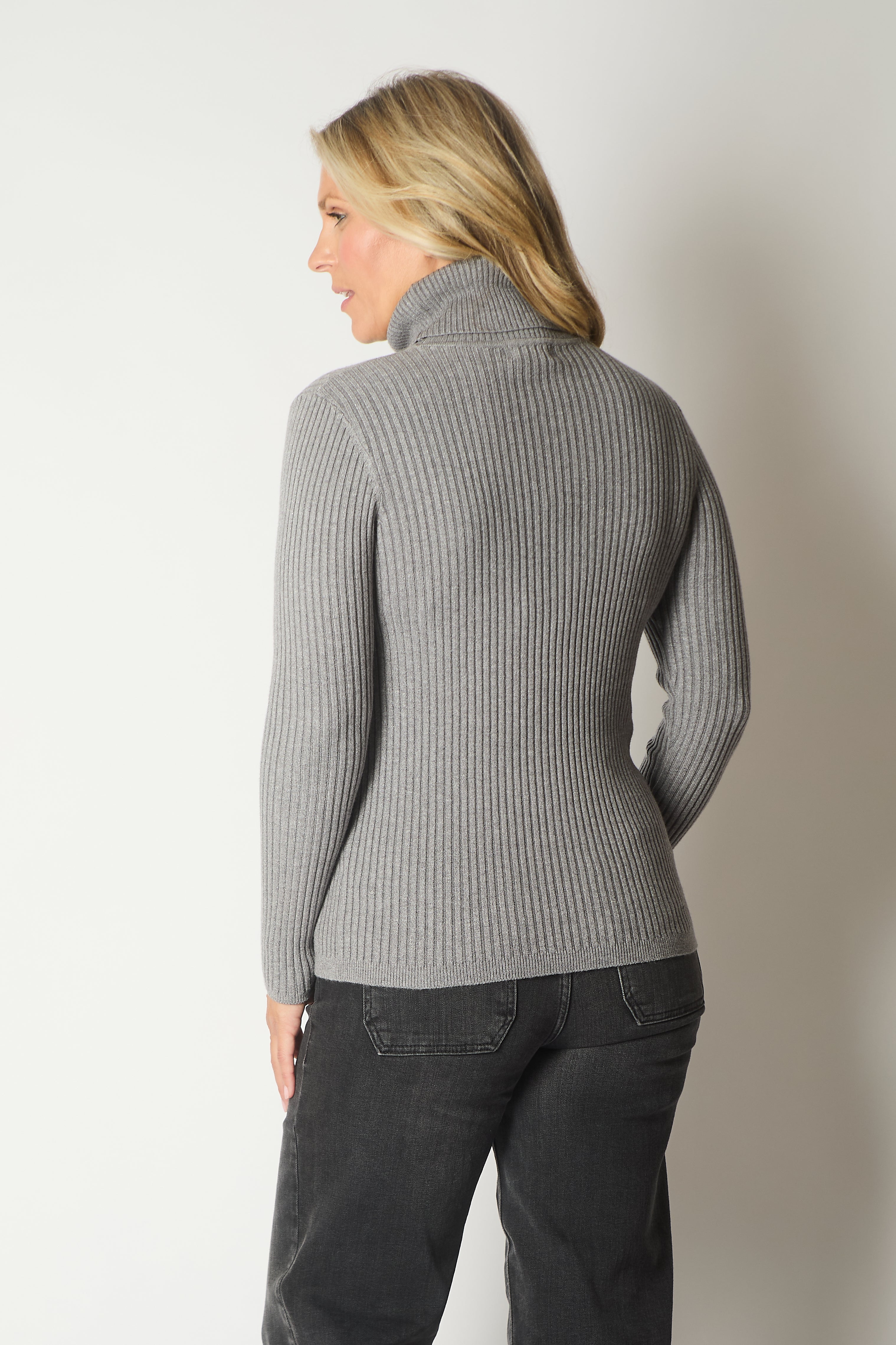 Ribbed Knit Roll Neck Jumper - Charcoal