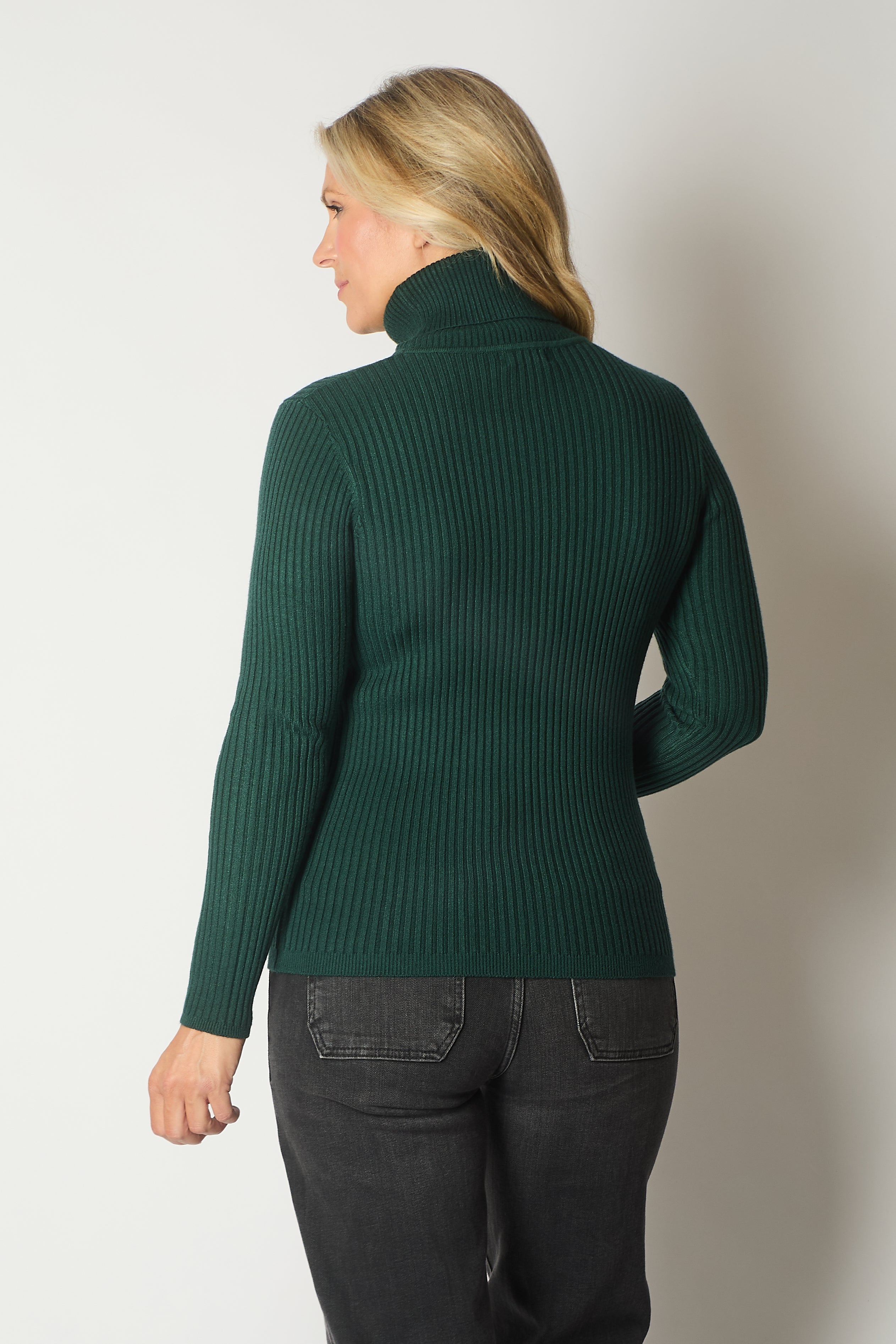 Ribbed Knit Roll Neck Jumper - Green
