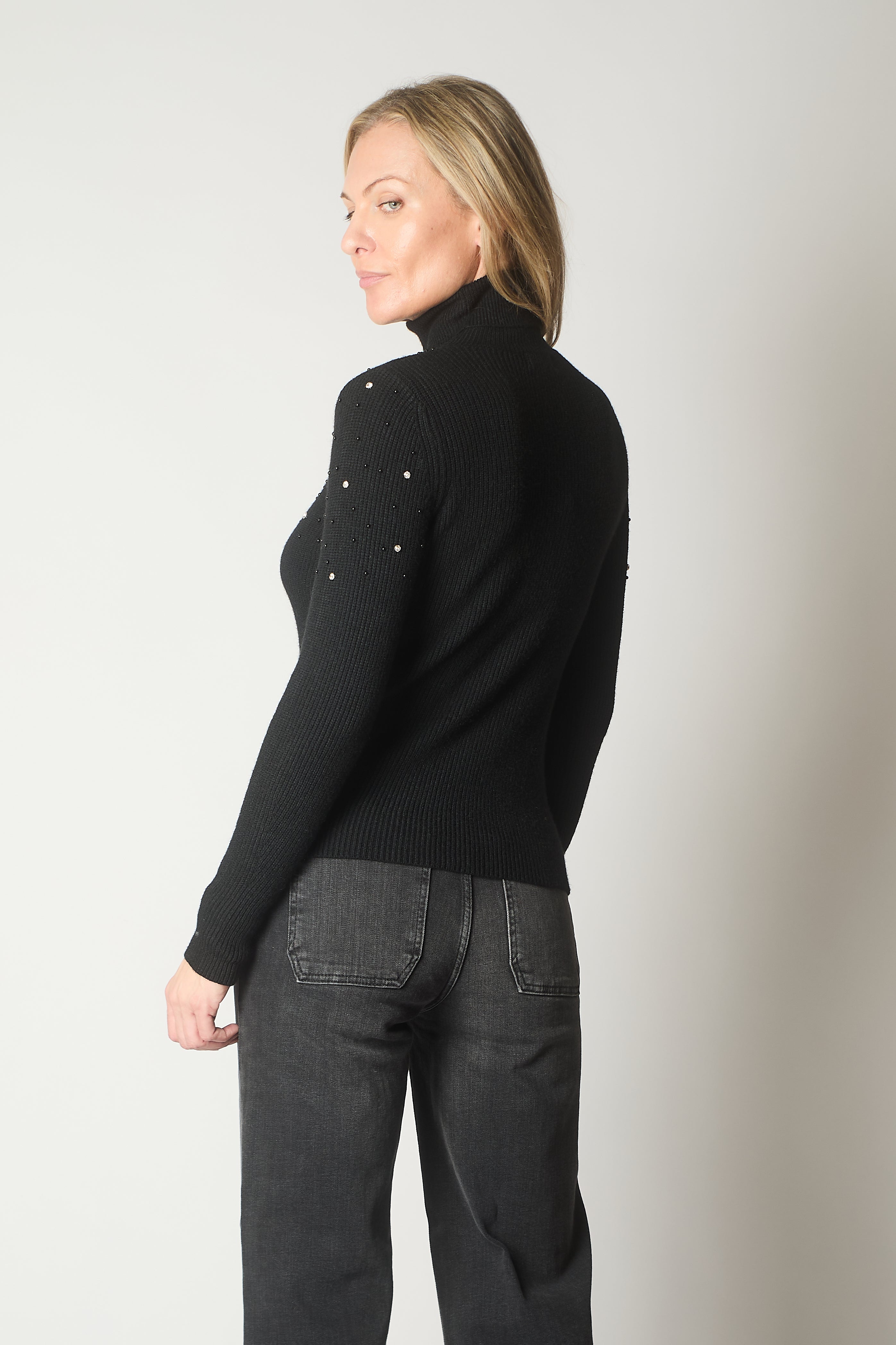 Embellished Roll Neck Jumper - Black