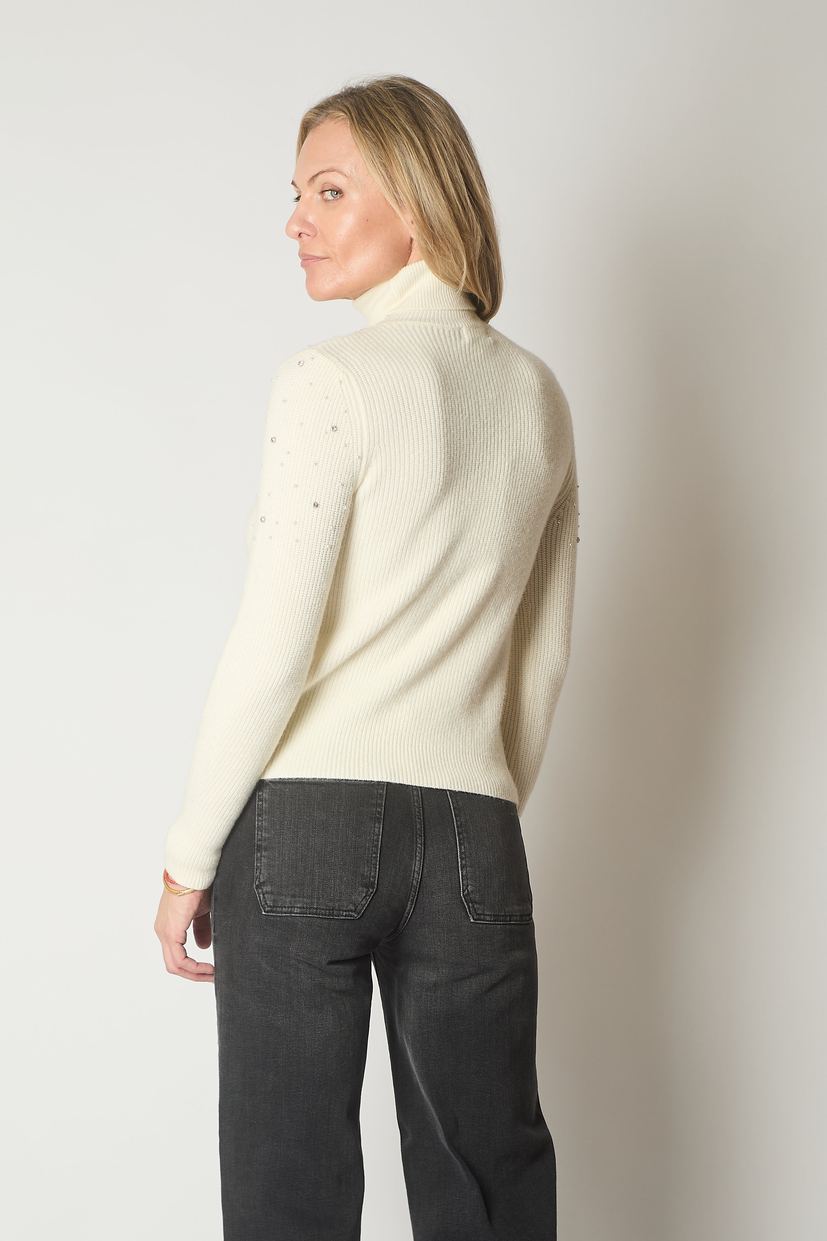 Embellished Roll Neck Jumper - Ecru